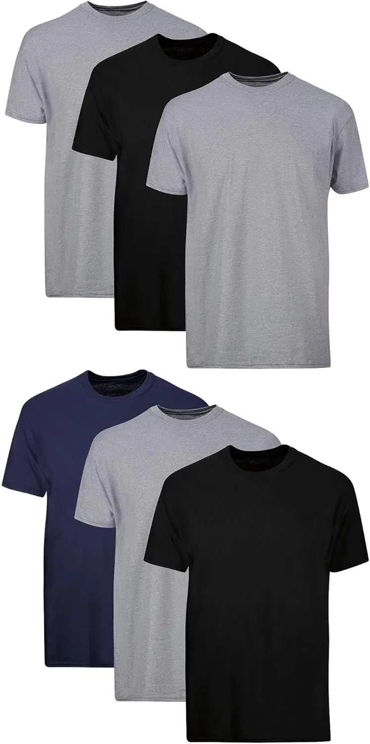 Hanes Mens Cotton, Moisture-wicking Crew Tee Undershirts, Multi-packs, Black/Grey/Blue Assorted - 6 Pack, Small US
