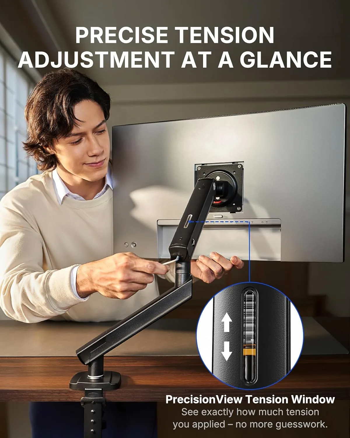 HUANUO FlowLift™ Pro Monitor Arm for 13–32" Screens, MechaSpring Monitor Mount, Fully-Adjustable Monitor Stand with Tilt/Swivel/Rotation, Tool-Free VESA Mount, C-Clamp/Grommet Base, Max Load 15.4 lbs