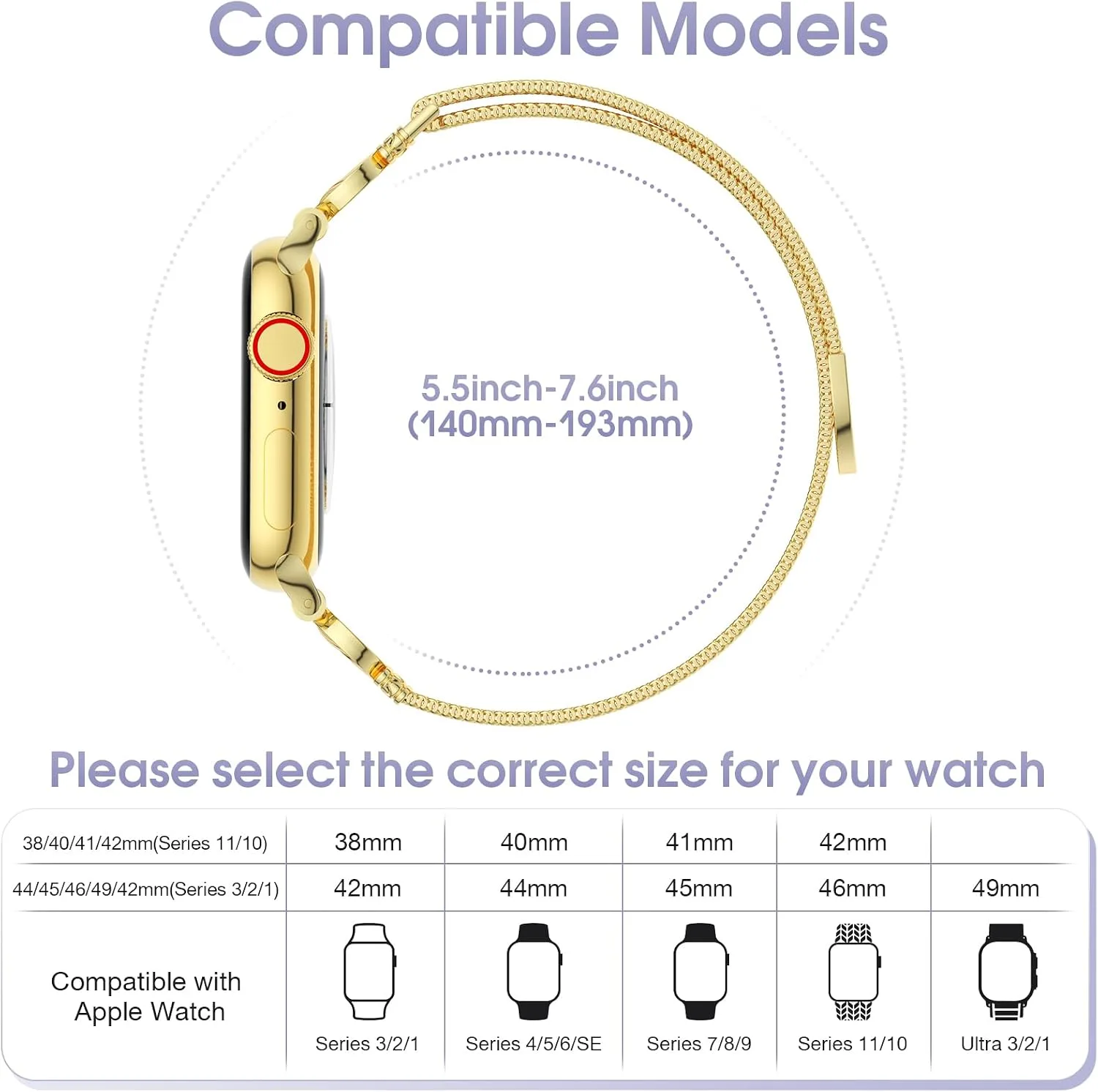 Mesh Sculpted Metal Detail Loop Compatible with Apple Watch Bands for Women