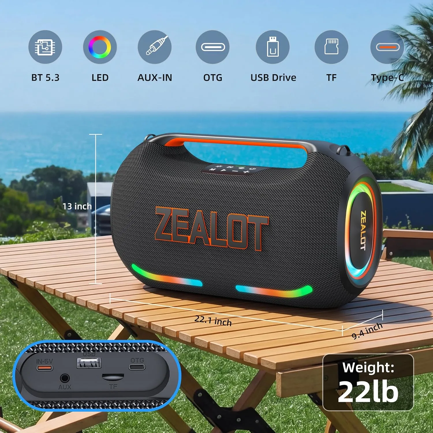 ZEALOT 400W Bluetooth Speaker, 30H Outdoor Party Boombox with Subwoofer