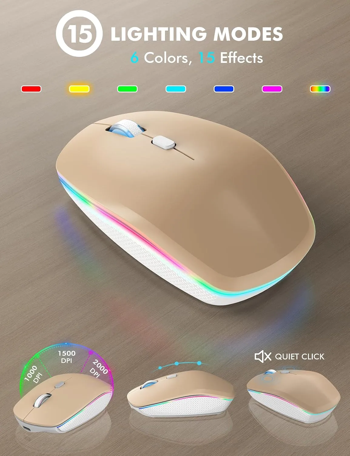 Wireless Keyboard and Mouse Combo with RGB Backlit, Rechargeable