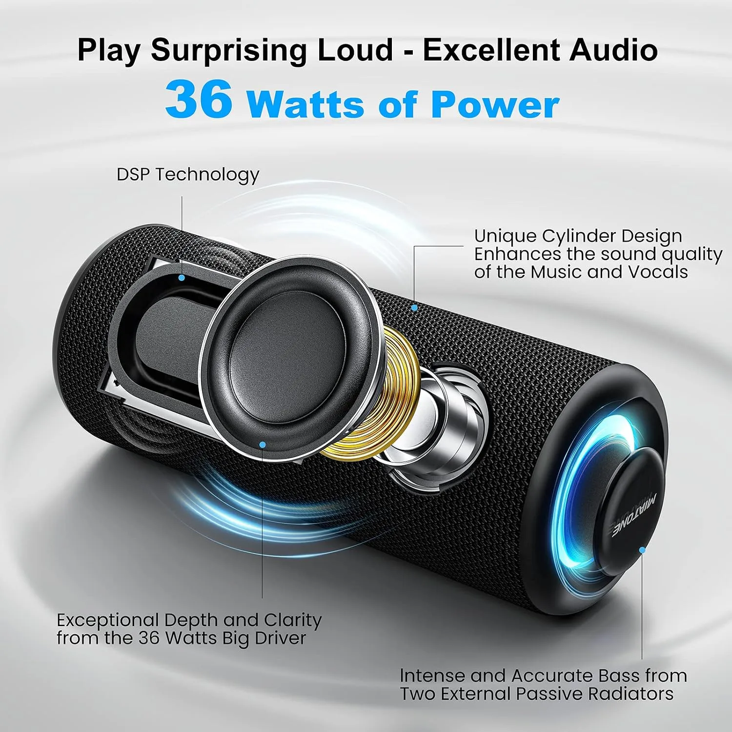 MIATONE Bluetooth Speaker 36W TWS Stereo Sound Bass for Present Boy Gifts