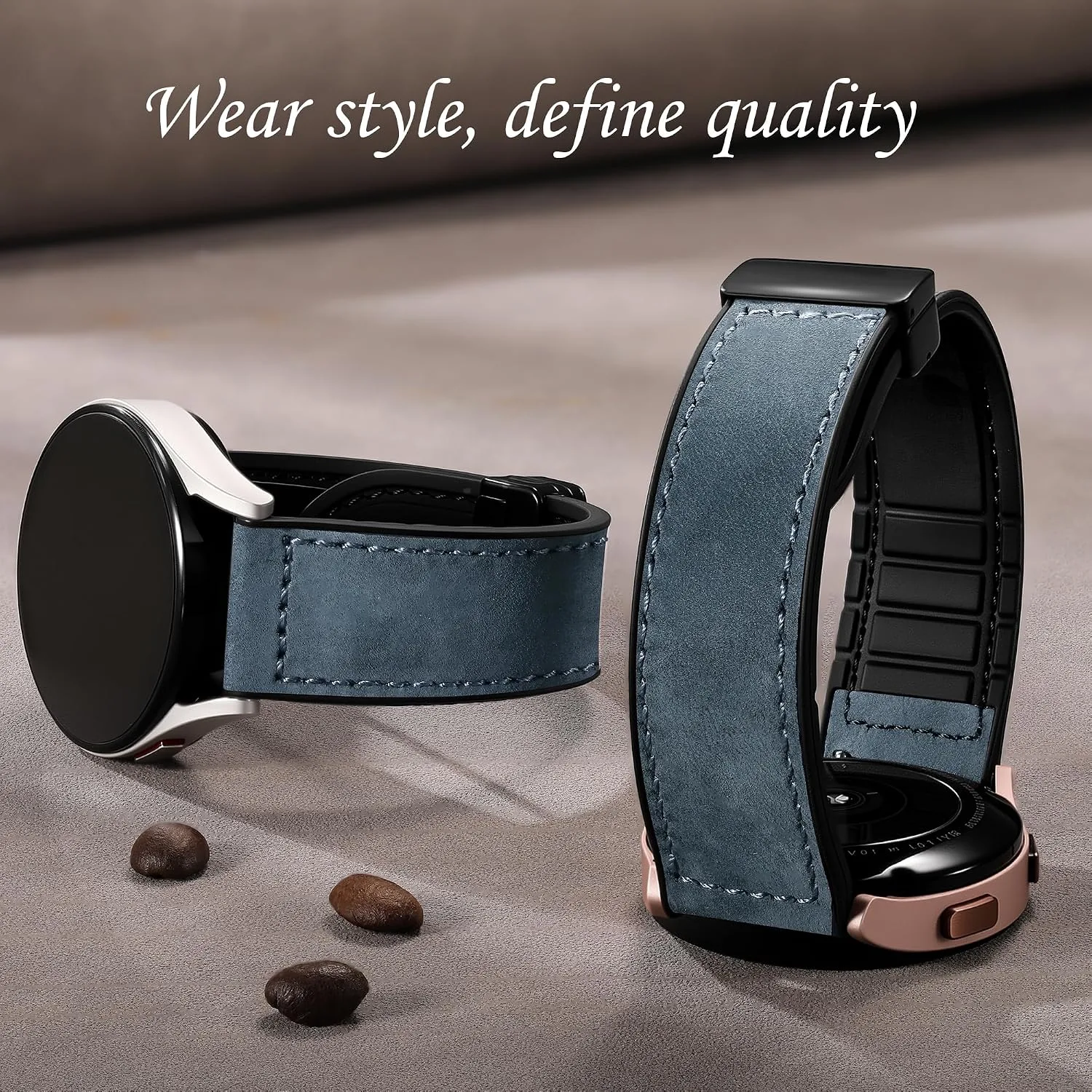 Charlam Magnetic Leather Bands Compatible with Samsung Galaxy Watch 7 Band 6 5 4 FE Active 2 40mm 44mm/Watch 6/4 Classic/Watch 5 Pro/3, 20mm Genuine Leather Straps for Samsung Watch Bands Men Women