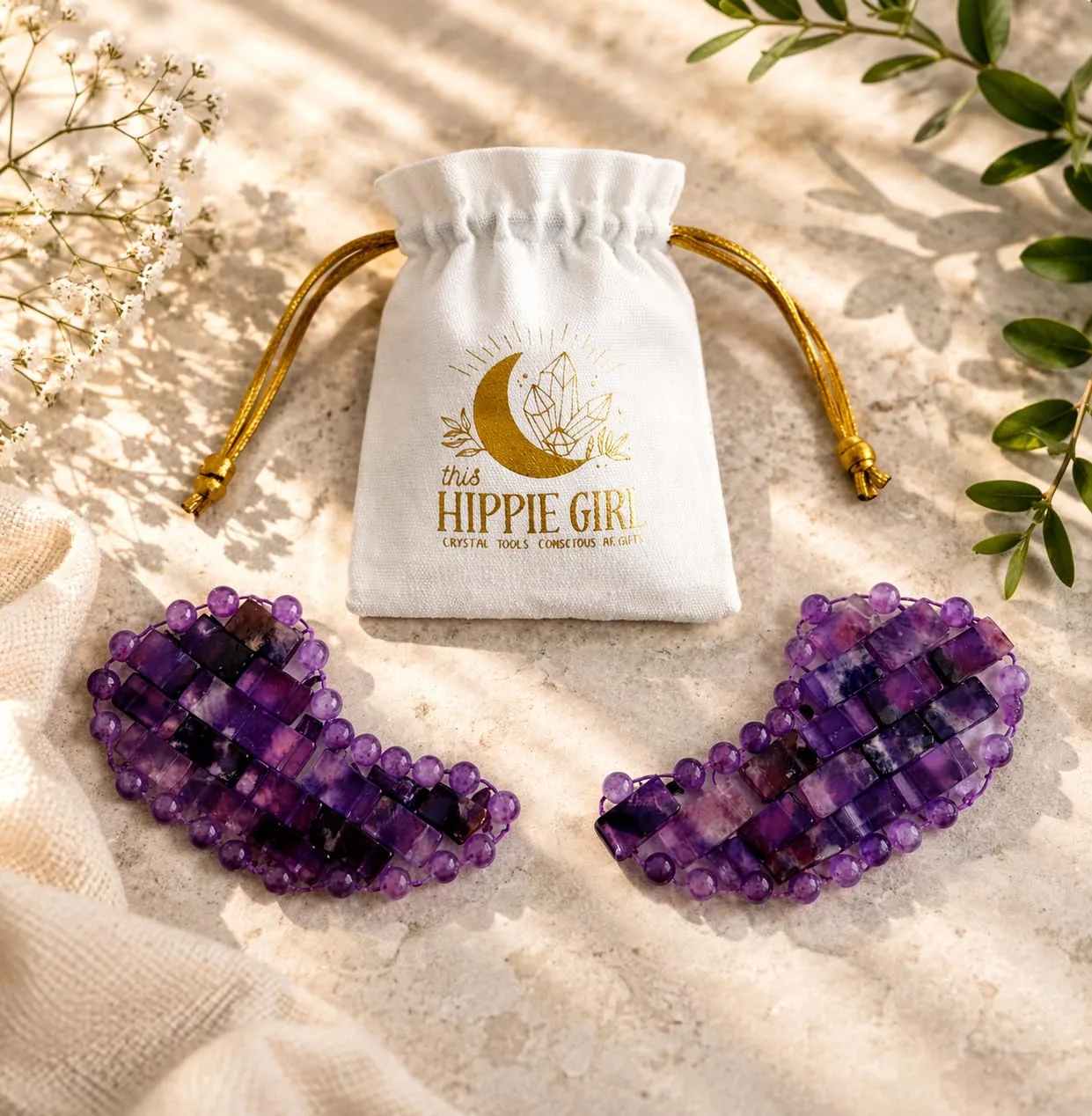 This Hippie Girl Amethyst Crystal Under Eye Mask – Cooling Gemstone Eye Mask for Puffy Eyes, Dark Circles & Relaxation