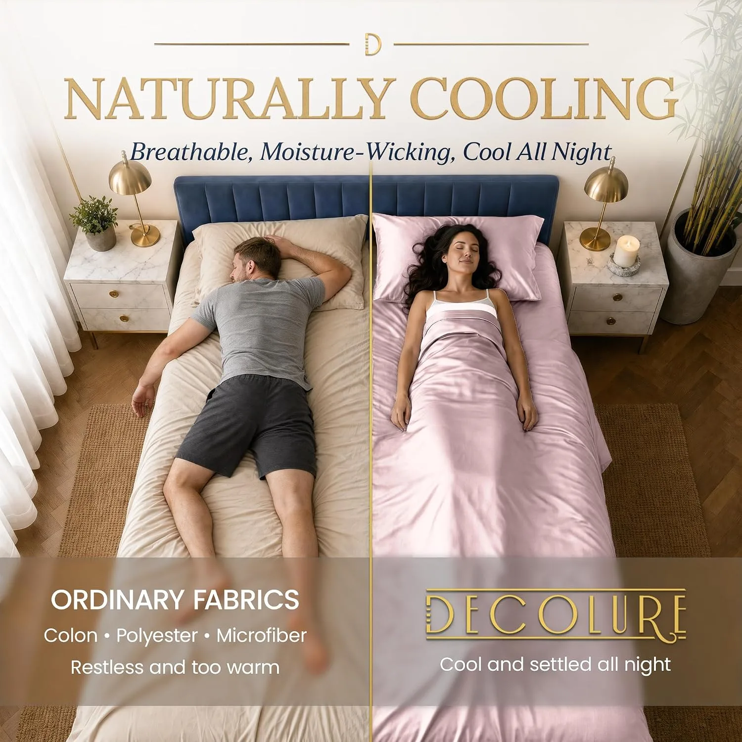 DECOLURE 100% Viscose from Bamboo Sheets Twin Size | 3 Pc Cooling Bed Set