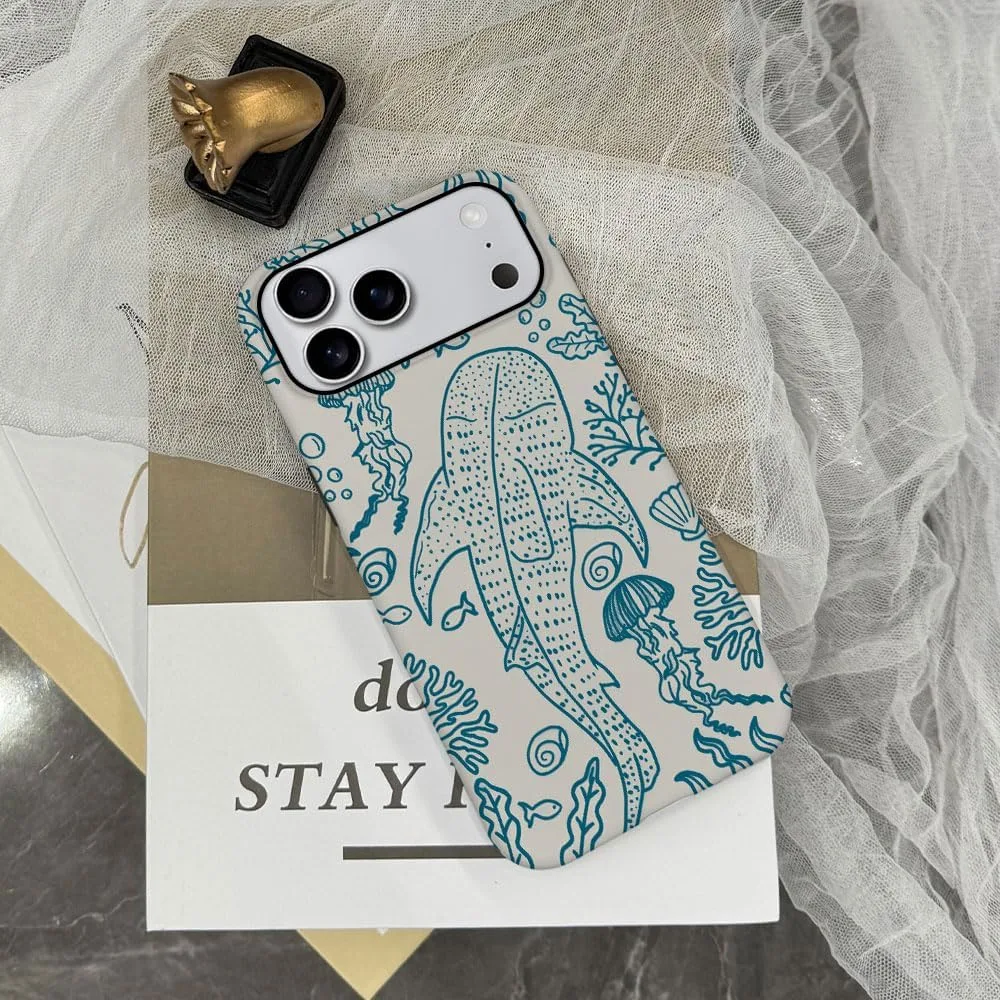 Case Compatible with iPhone 18 Pro Max/iPhone 17 Pro Max,Fall Prevention Hybrid 2-Layer Hard Shell Phone Cover for Girls Boys,Oceans Whales Sharks