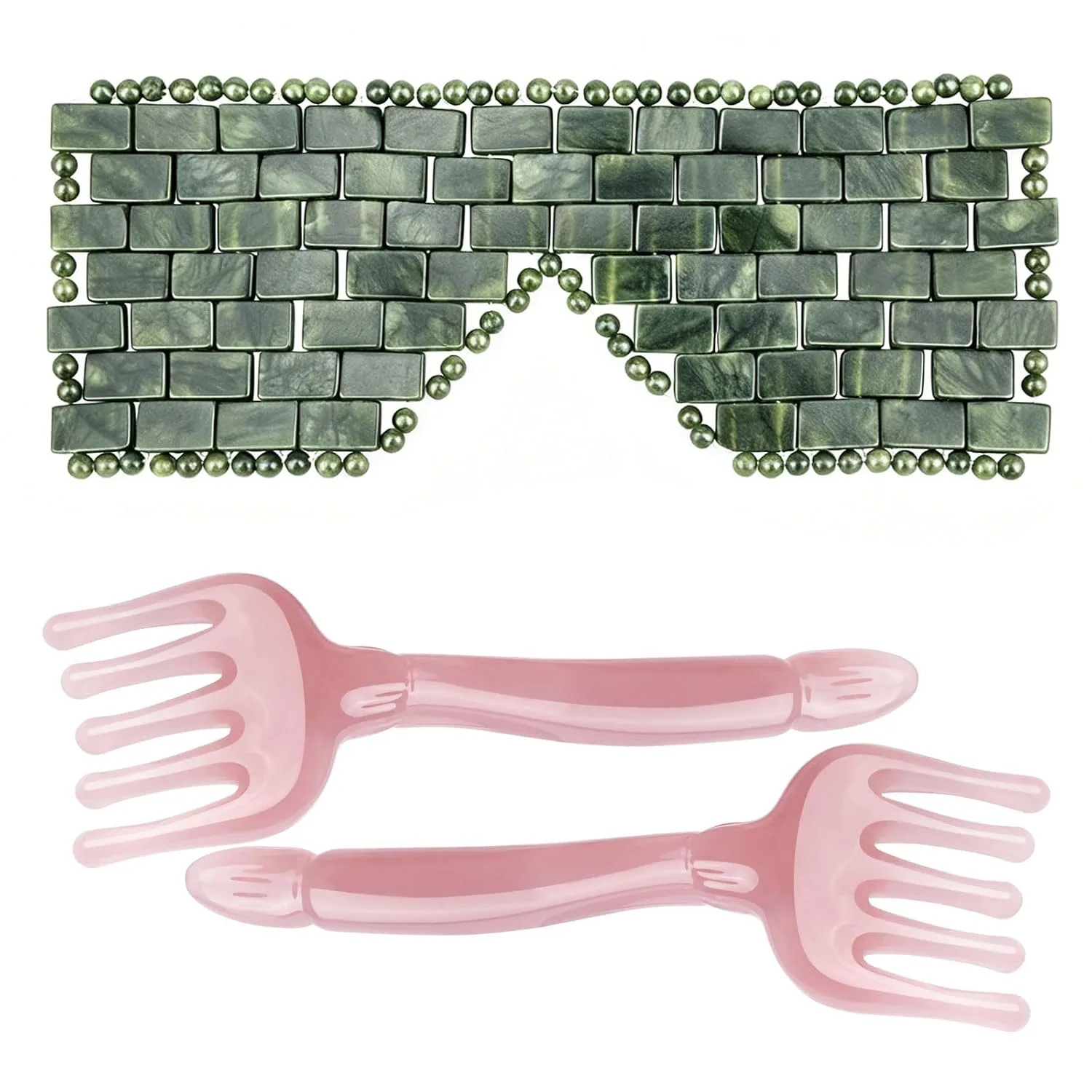 Set de mascarilla para ojos y masajeador de cuero cabelludo Gemshan jade verde natural y resina
