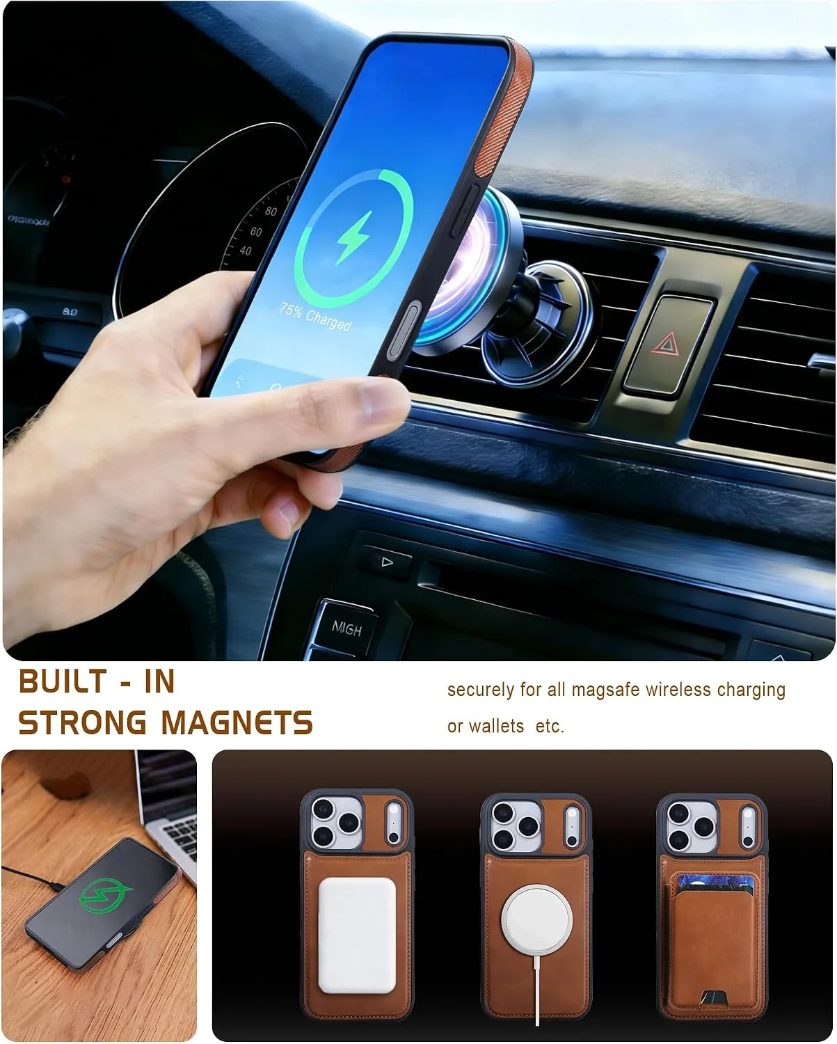 Magnetic Detachable Wallet Case for iPhone 18/17 Pro Max with Kickstand,2-in-1 MagSafe Compatible RFID Blocking Card Holder,Slim PU Leather Cover Brown