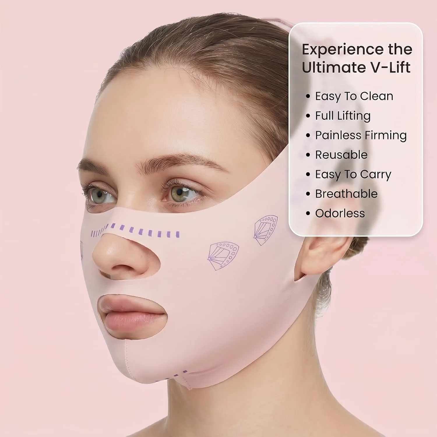 V Line Lifting Mask, Double Chin Reducer Jawline Shaper Strap for Women, Reusable Face Lifting Mask for Sleeping, Breathable Cooling Chin Strap Prevent Sagging
