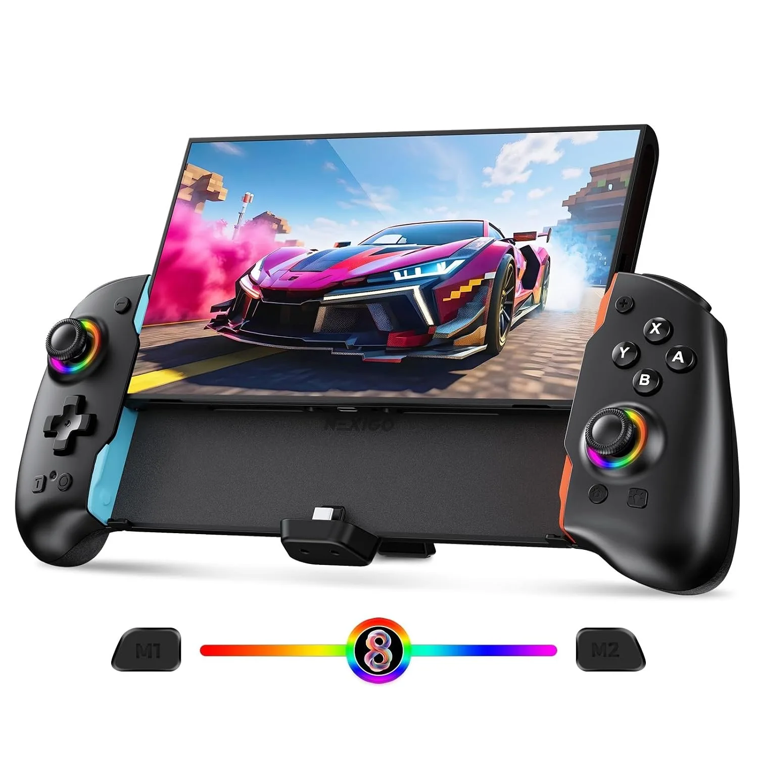 Control para Nintendo Switch NexiGo Hall Effect Gripcon con salida 4K HDMI y luces RGB negro