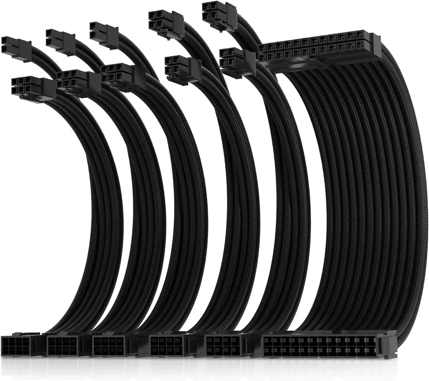 Cable Extensor para Fuente de Poder Asiahorse 16AWG Kit 1x24-PIN/2x8-PIN (4+4) M/B, 3x8-PIN (6+2) PCI-E 30cm Negro