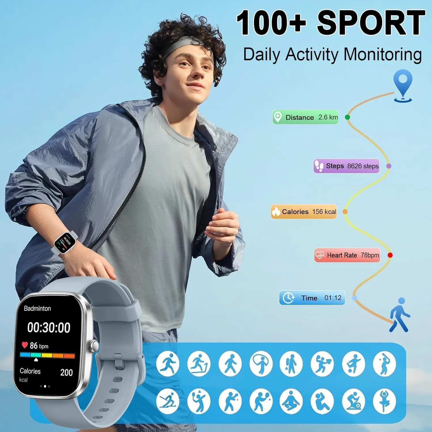Smart Watch for Men Women, 1.91" Smartwatch(Answer/Make Calls), Fitness Watch with 24/7 Heart Rate/Sleep Monitor//Pedometer/Calories/110+ Sport Modes/IP68 Waterproof, Activity Tracker for Android iOS