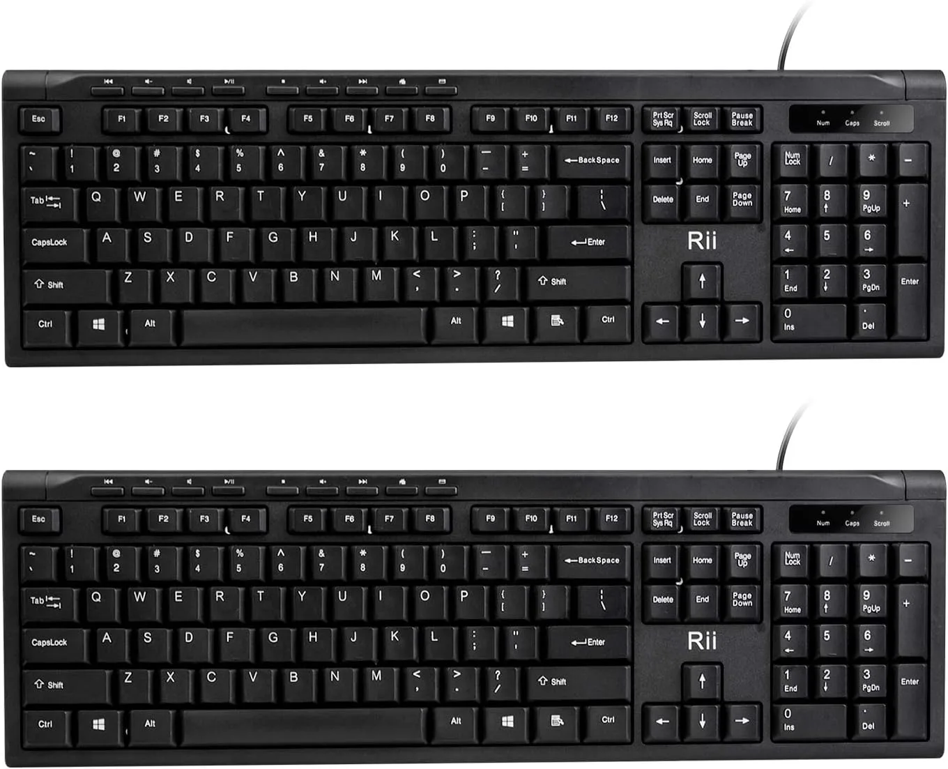 Rii RK907 Ultra-Slim Compact USB Wired Keyboard for MAC and PC-Black(2PCS)