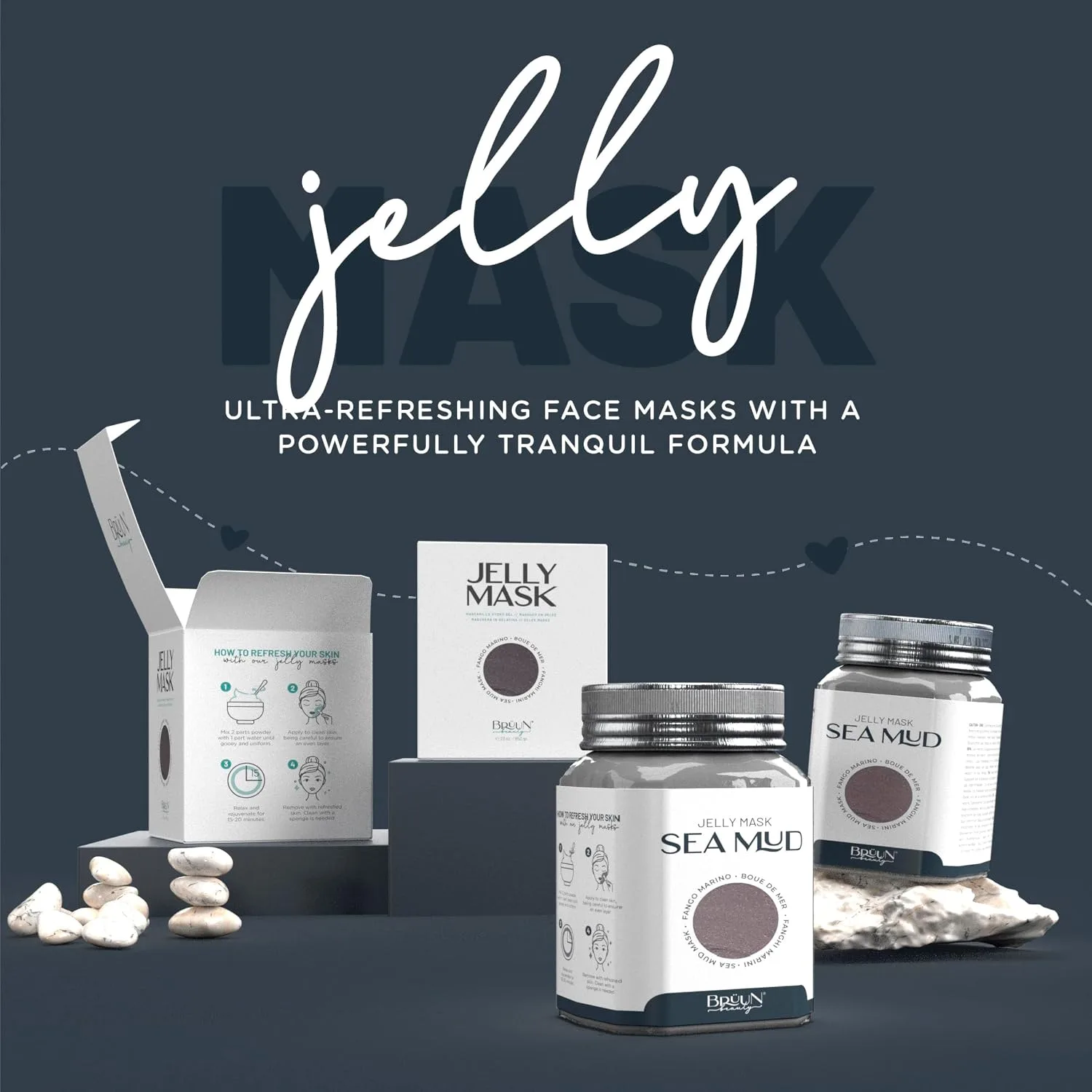 BRÜUN Jelly Mask Jar Sea Mud Peel-Off Face Care Rubber Mask | 23 fl oz Skin Care Moisturizing Gel Mask Jar Spa Set