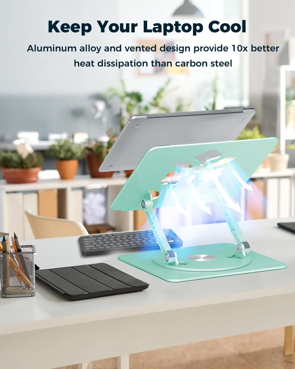 Aoviho 360° Rotating Laptop Stand for Desk | Adjustable, Foldable, Portable Aluminum Ergonomic Riser | Compatible with MacBook, Dell, HP & All Laptops 10-16 inch | Mint Green