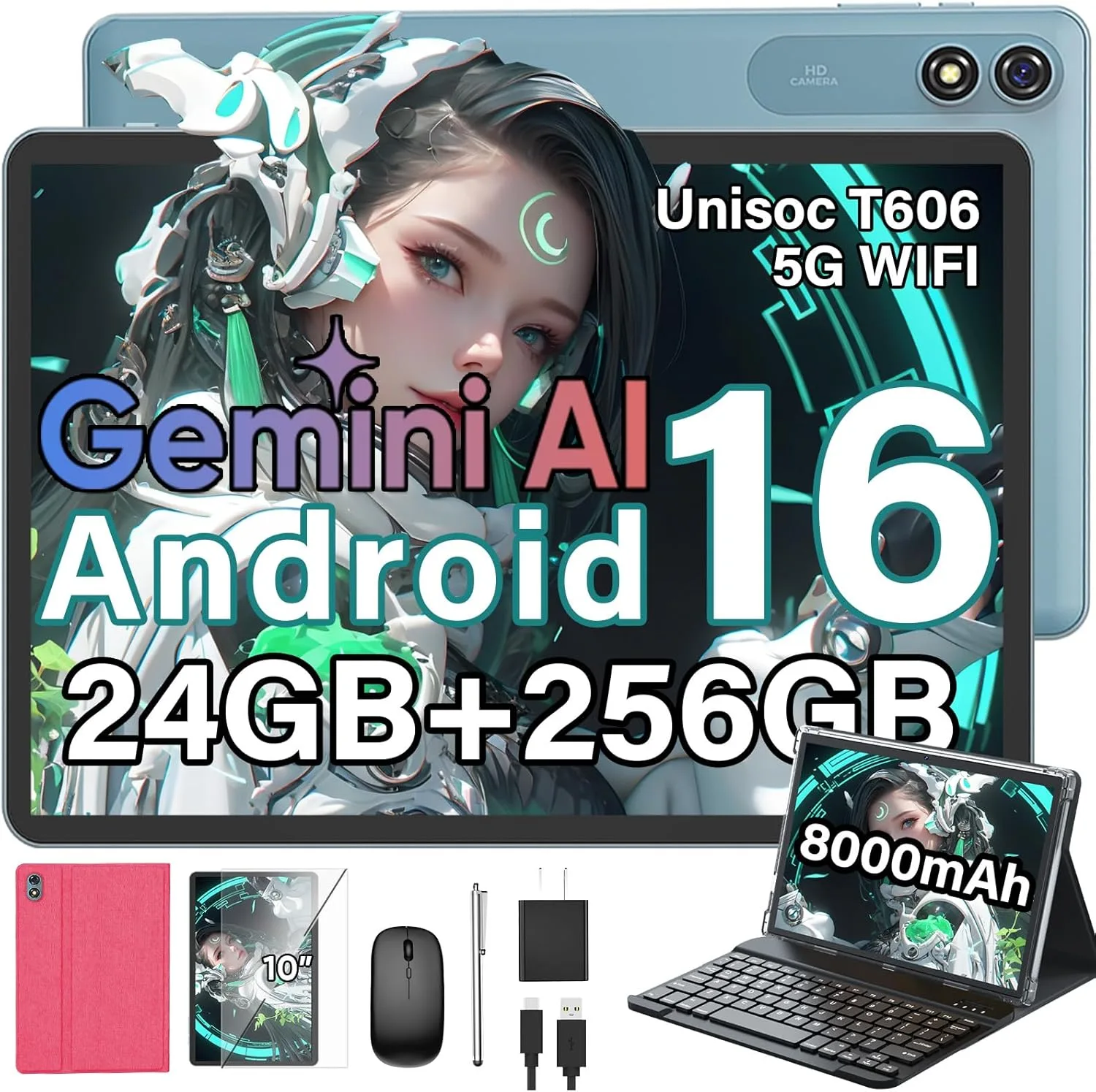 Android 16 Tablet with Keyboard - 10 inch Tablet with 24GB+256GB+2TB Expand