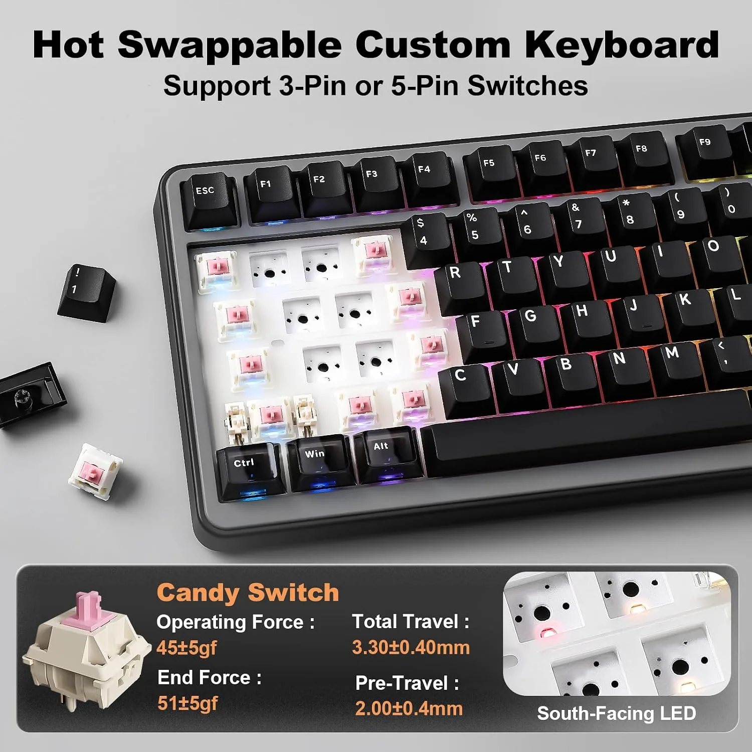 YUNZII B75 PRO MAX 75% Mechanical Keyboard (Black, Candy Switch)