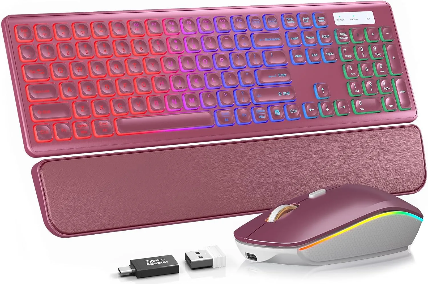 Wireless Keyboard and Mouse Combo, RGB Backlit, Wirst Rest, Rechargeable