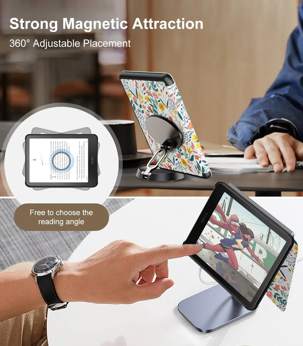 Moko Magnetic Case for 7" Kindle Paperwhite 12th Gen 2024/Colorsoft,Flowers