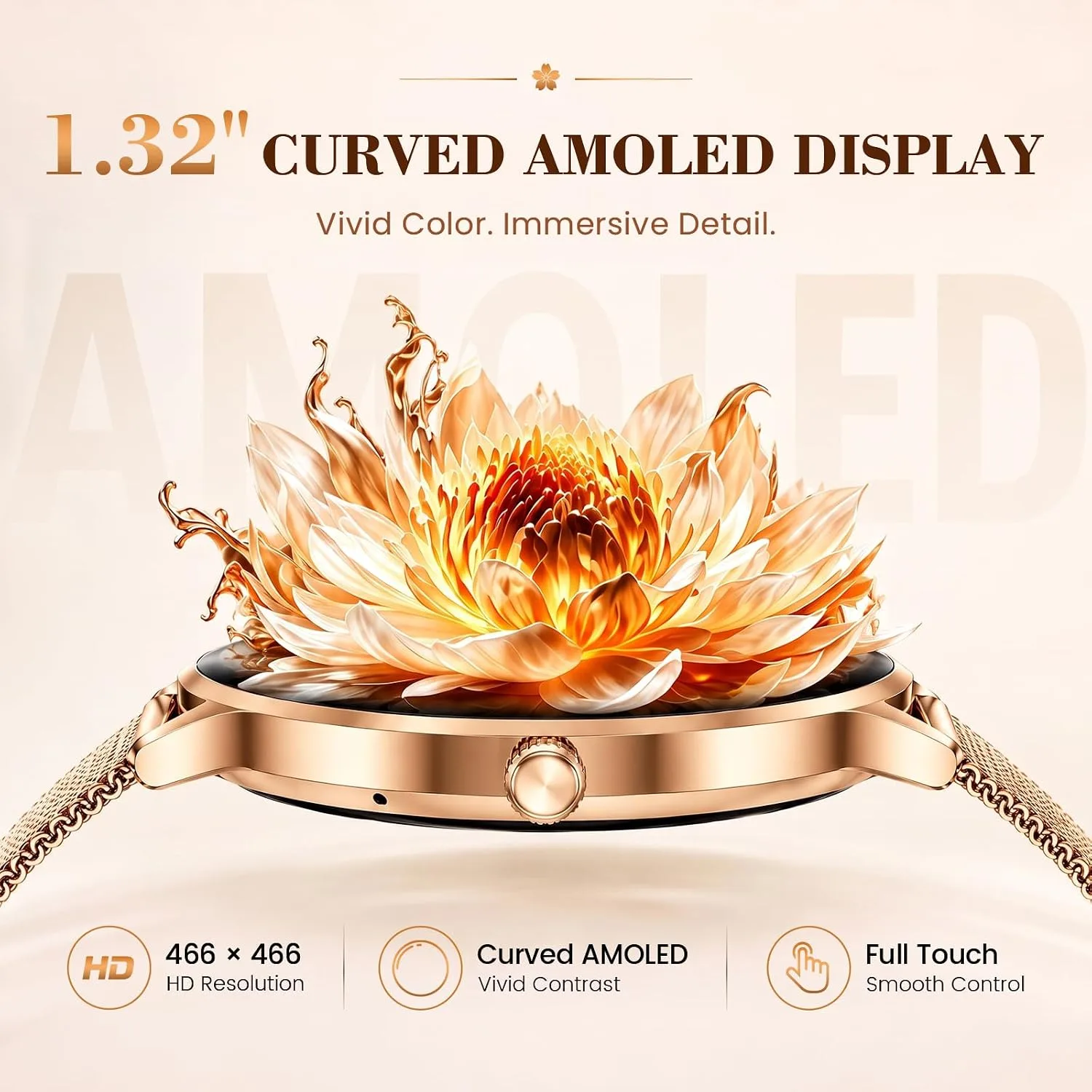 WalkerFit Smart Watch for Women Android/iPhone, 1.32" Curved AMOLED 2 Bands