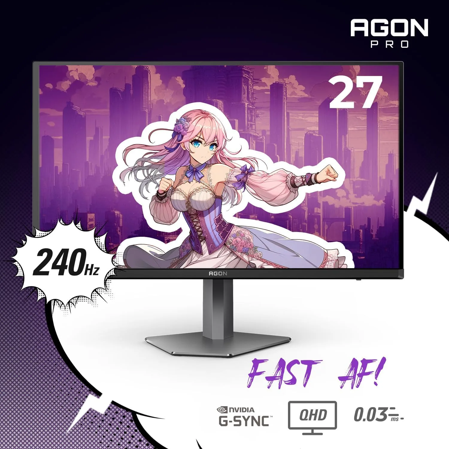 AOC Agon Pro 27 Inch Gaming Monitor QD OLED 240Hz 0.03ms, AG276QZD2