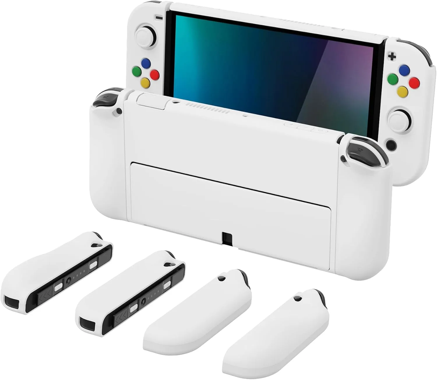 PlayVital AlterGrips Protective Slim Case for Nintendo Switch OLED, Ergonomic Grip Cover for Joycon, Dockable Hard Shell for Switch OLED w/Thumb Grip Caps & Button Caps