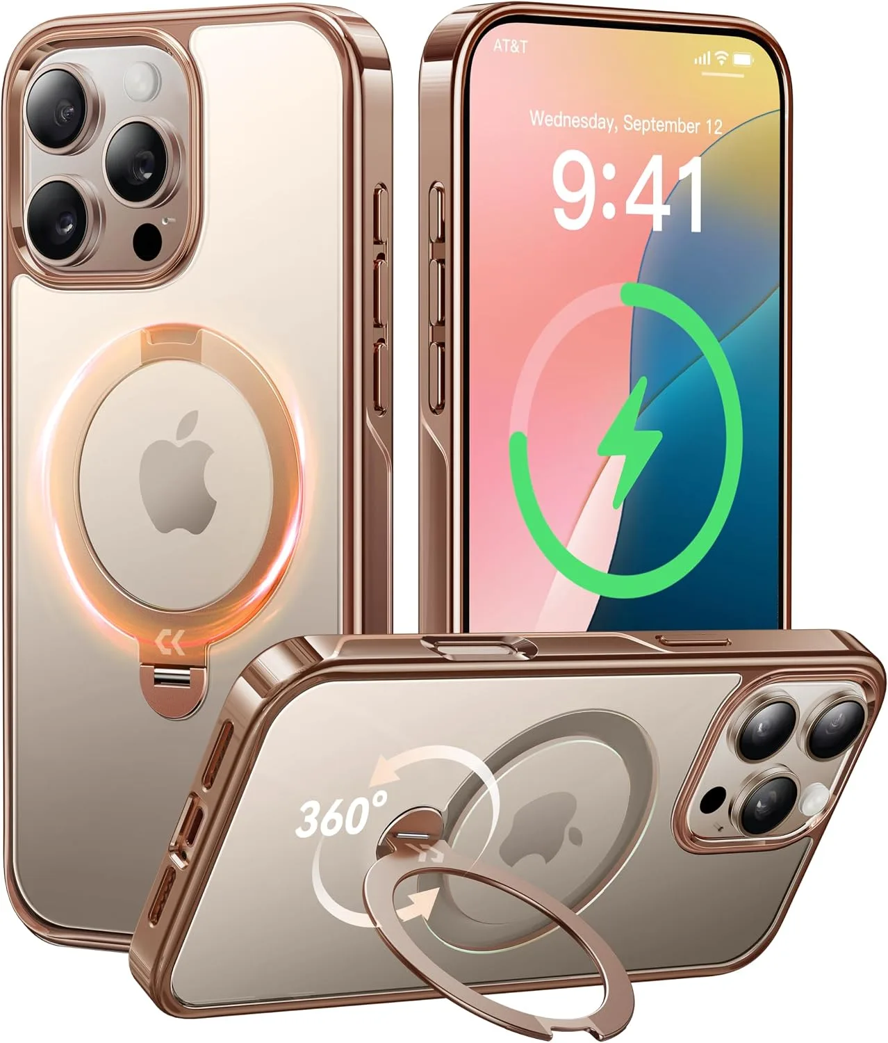 Carcasa Casekoo Glossy Gold con soporte magnético 360 para iPhone 16 Pro Max