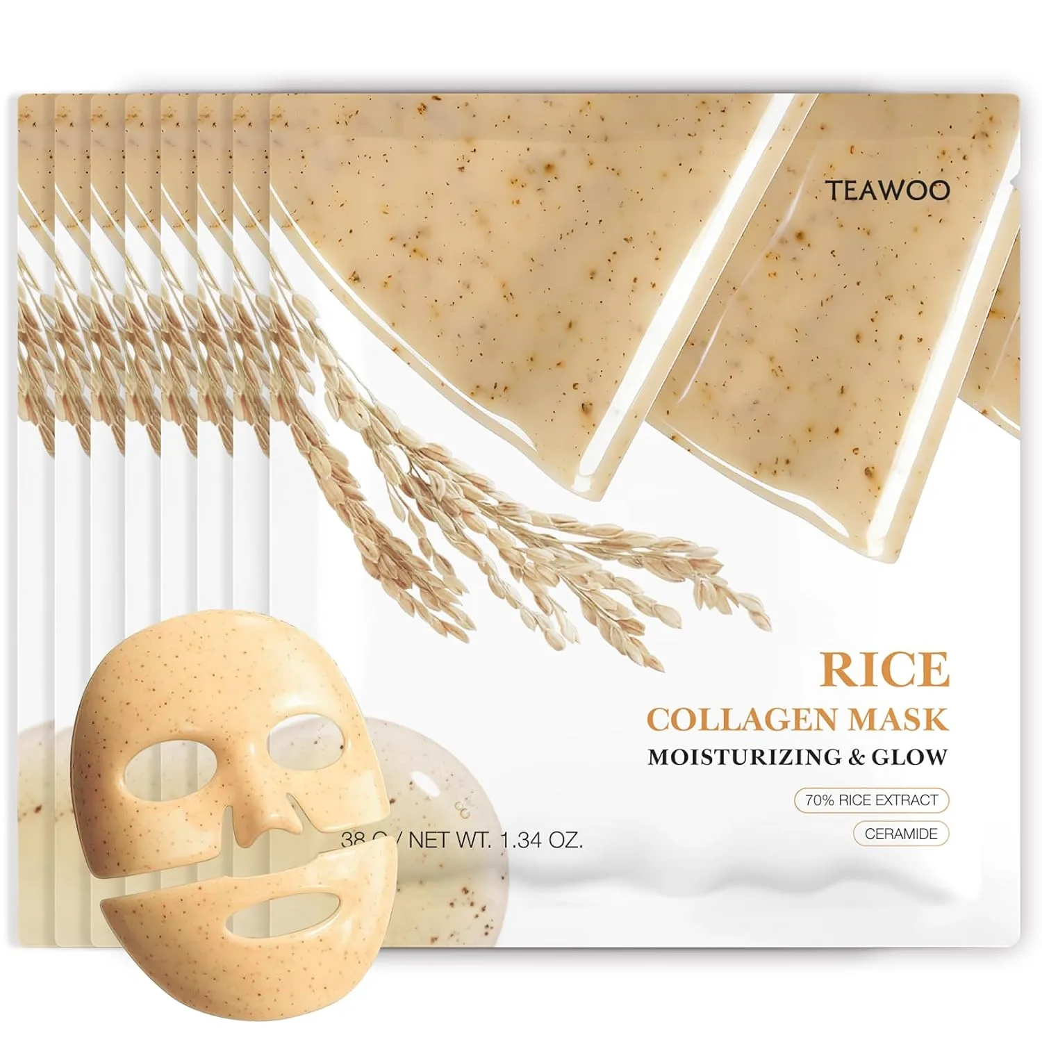 TEAWOO Rice Deep Collagen Face Mask, 8 EA, Overnight Facial Mask