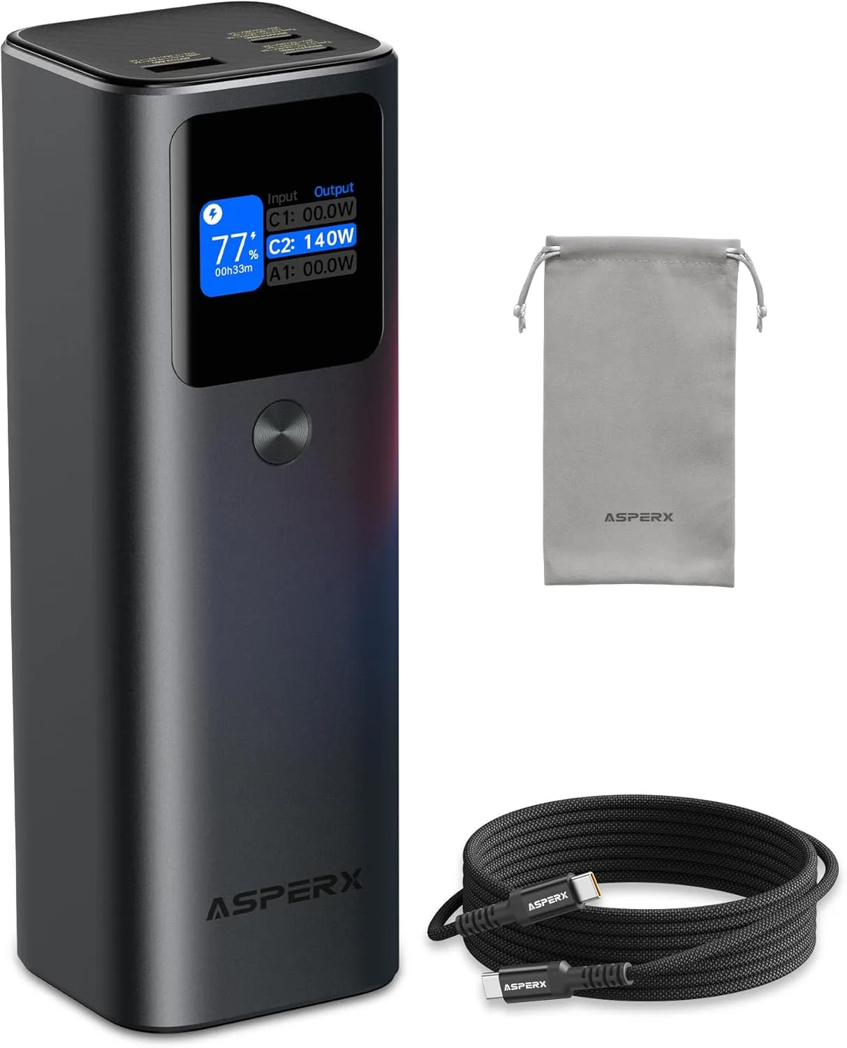 AsperX Laptop Power Bank, 27,600mAh 162.5W PD3.1 Charging Aluminum Unibody