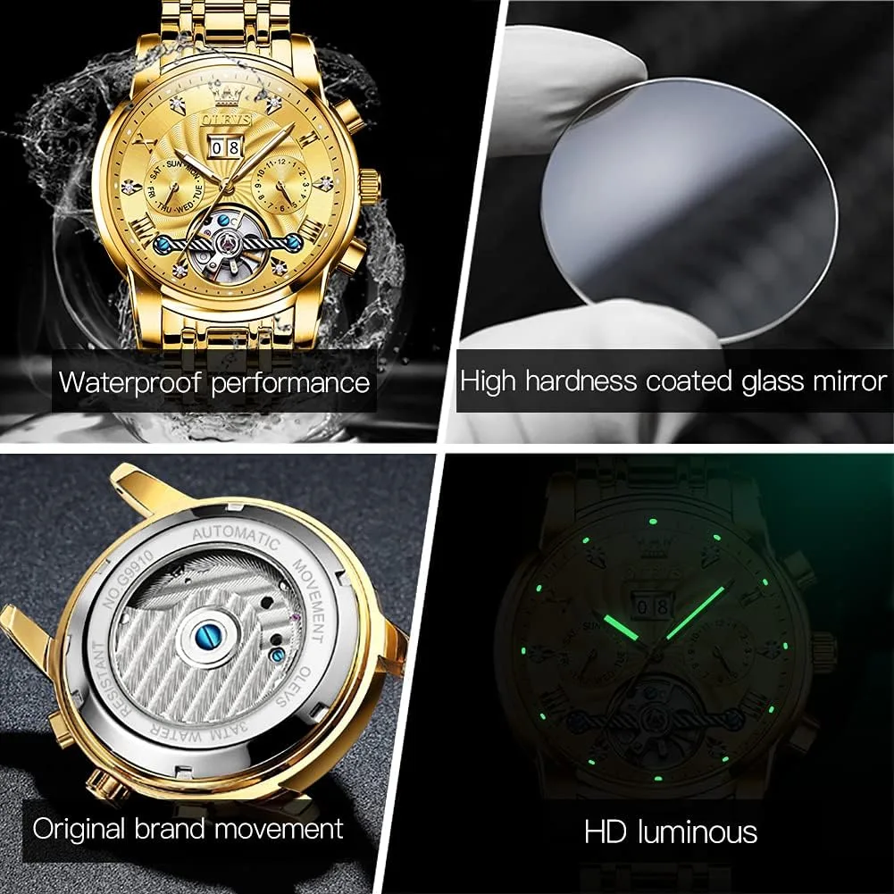 OLEVS Automatic Gold Watches for Men Luxury Classic Stainless Steel