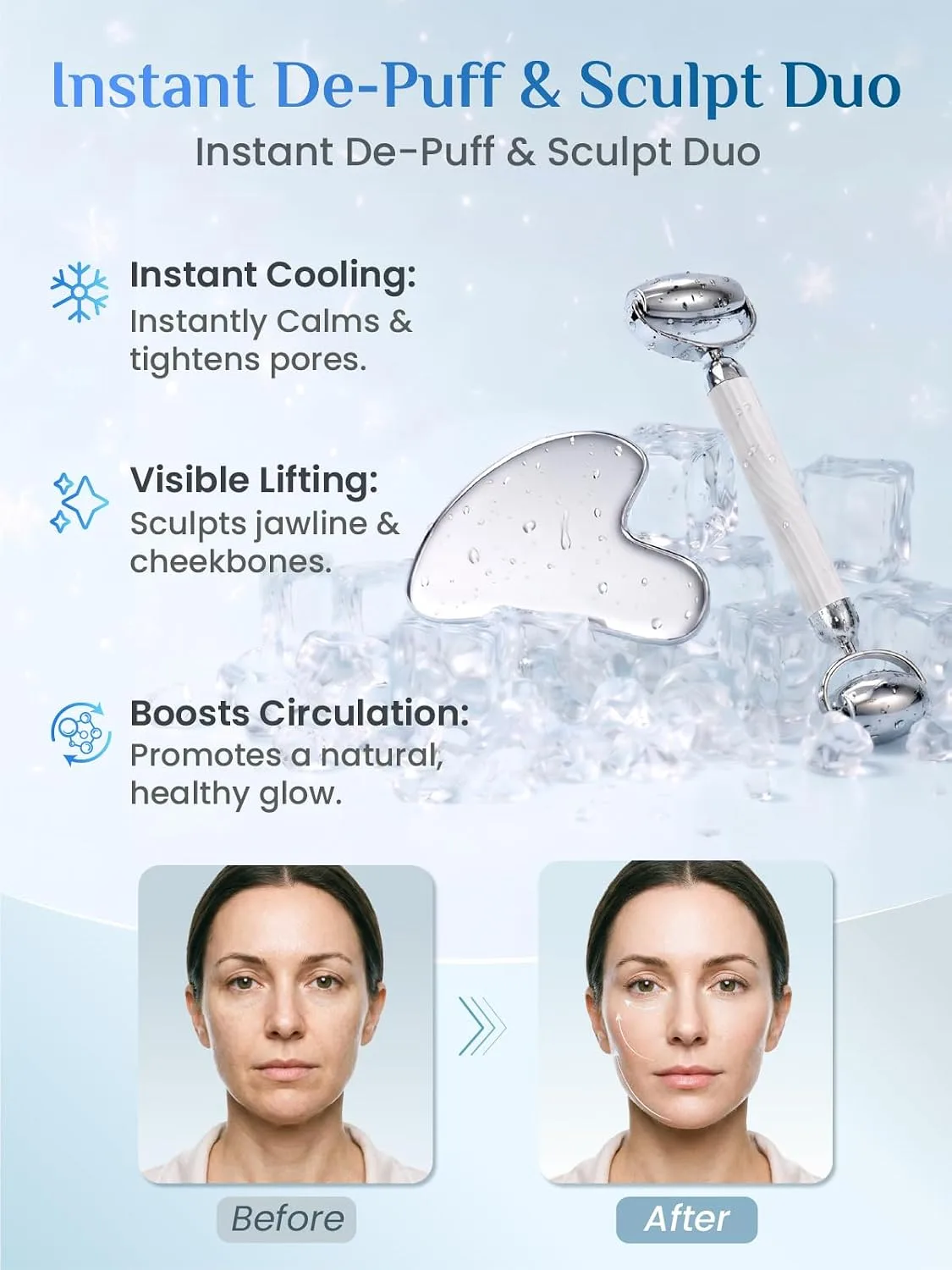 Rena Chris Stainless Steel Gua Sha Face Roller for Puffiness and Sculpting