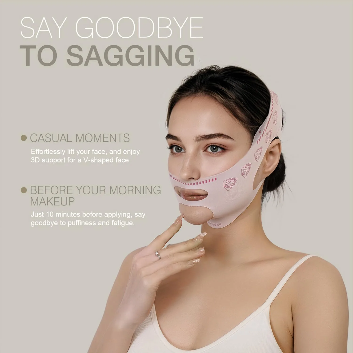 Face Lifting Strap, Breathable Reusable Facial Slimming Band for Women, Double Chin Reducer & Anti-Wrinkle Face Lift Belt (pink pattern)