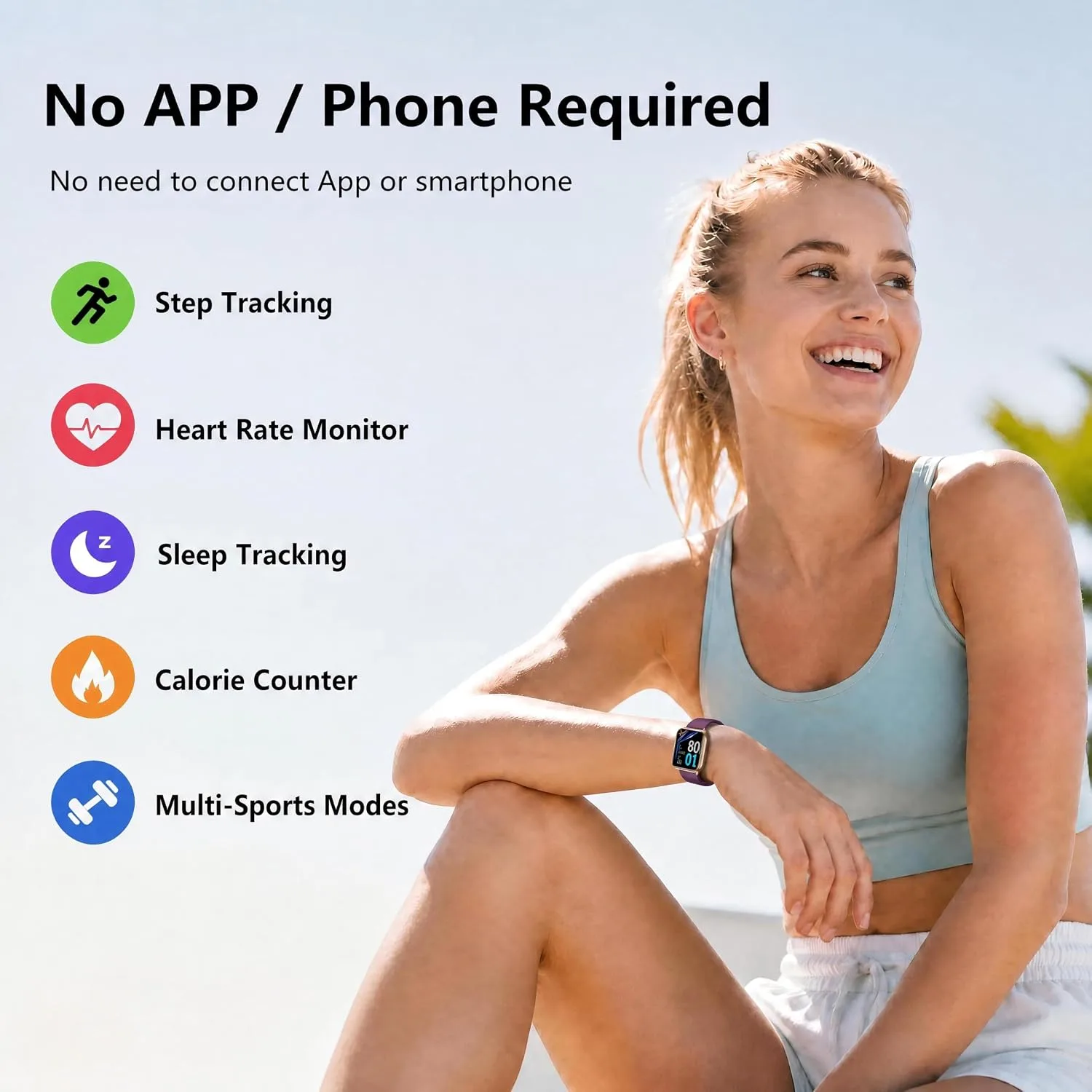 Fitness Tracker Watch with Heart Rate, No App No Phone Required, Pedometer
