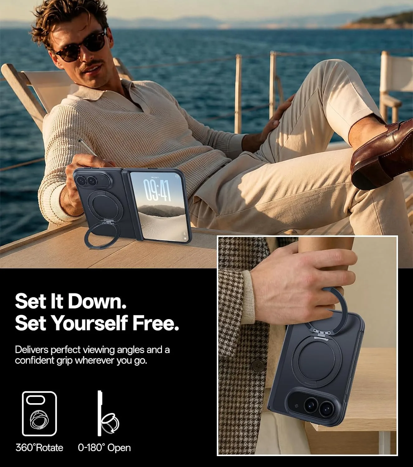 Silky Matte for iPhone Duo Case with 360 Magnetic Kickstand, Black