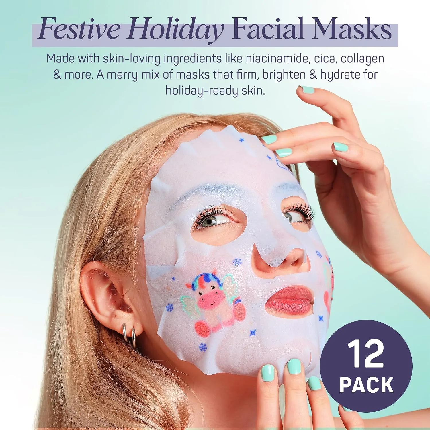 SpaLife Beauty Winter Wonder Animals Christmas Face Mask Bundle | Korean Facial Masks | Hydrating, Firming and Glowing Sheet Mask Set | Christmas Ideas for Women | 12 Pack