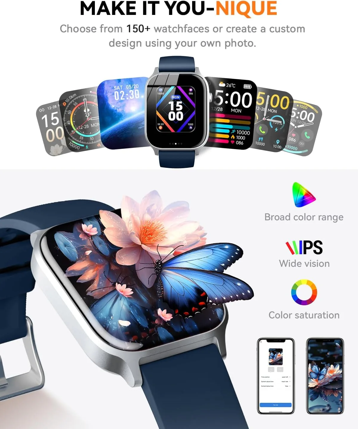 Smart Watches for Women Men, Fitness Tracker Watch with 110 Sports Modes, Step Counter/Sleep Monitor/Pedometer, IP68 Waterproof, Bluetooth Call & Music Control Smartwatch for iPhone/Android,Blue