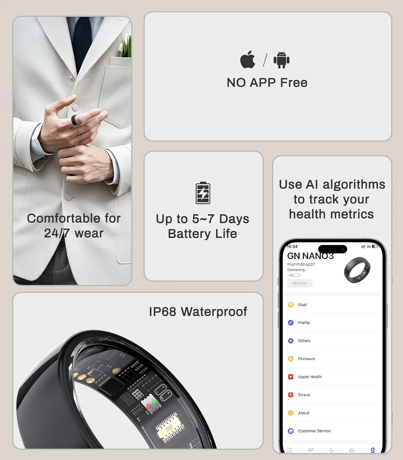 AI Smart Ring for Women Men, Health Ring with AI Health Analysis