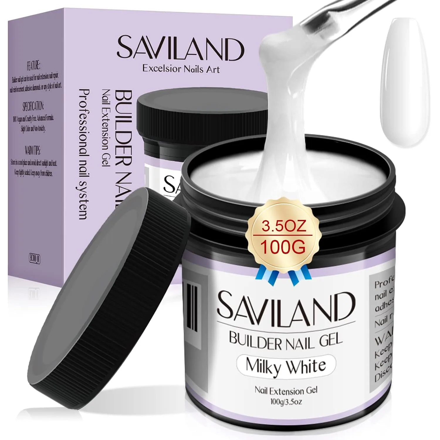SAVILAND Builder Nail Gel White 3.5 oz for Nail Extensions & Manicure Art