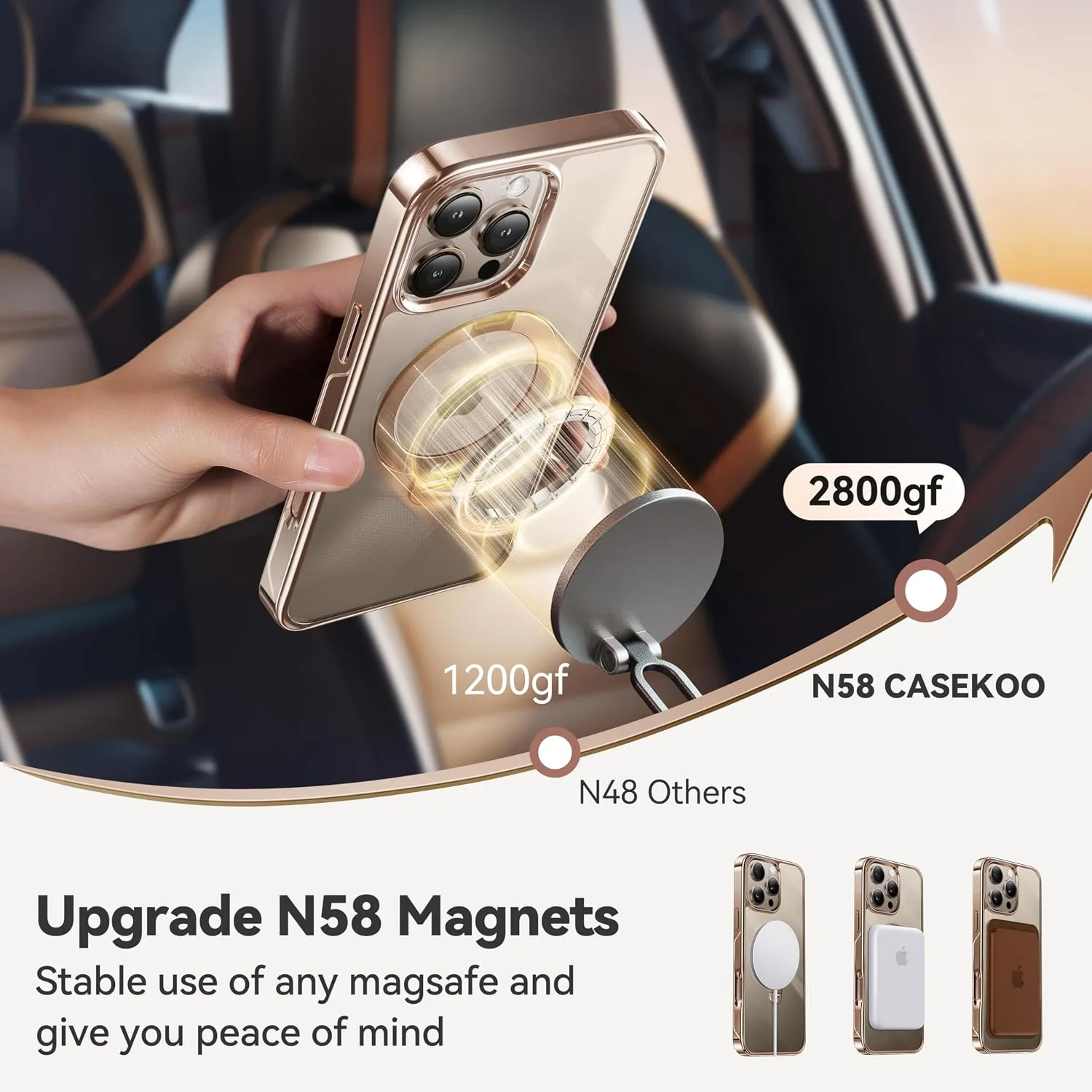 CASEKOO Glossy Gold 360 Spin Magnetic Stand for 16 Pro Max Case