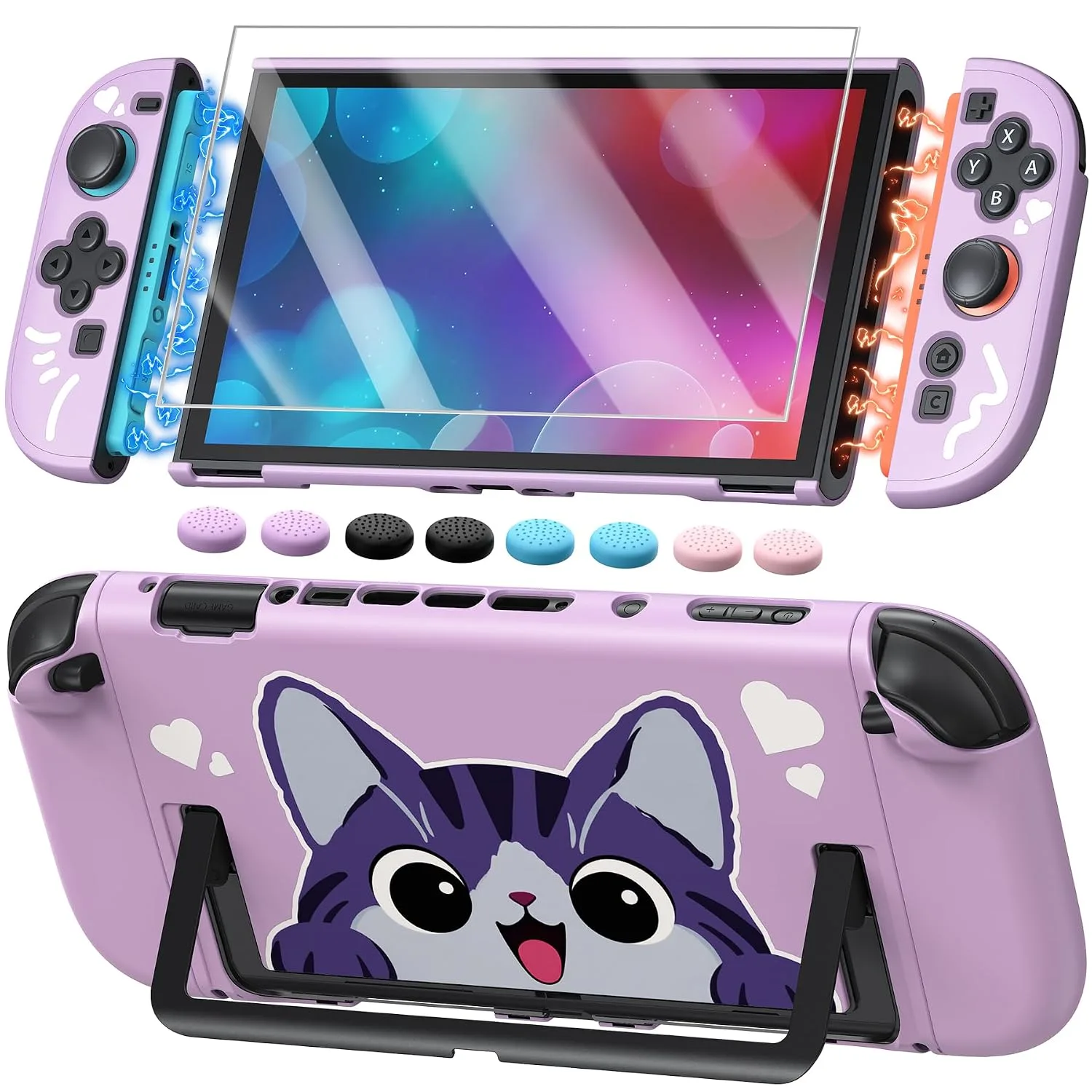 Switch 2 Cute Case, FYOUNG Dockable Kawaii Cat Protective Cover Shell