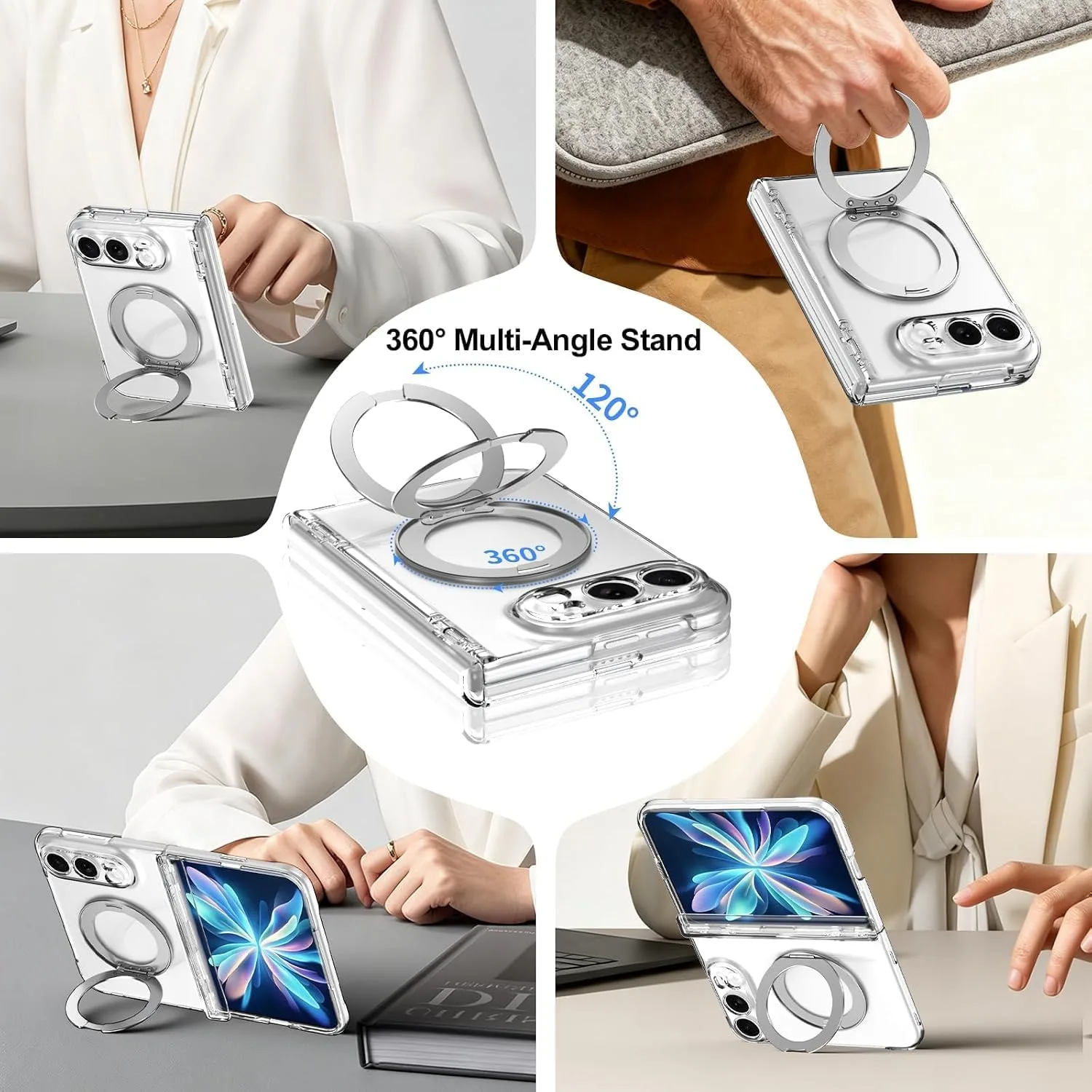 for iPhone Duo Case with Stand Compatible with MagSafe, Built-in Screen Protector & Spring Hinge Protection & Kickstand, Protection Phone Case for iPhone Duo Case Clear