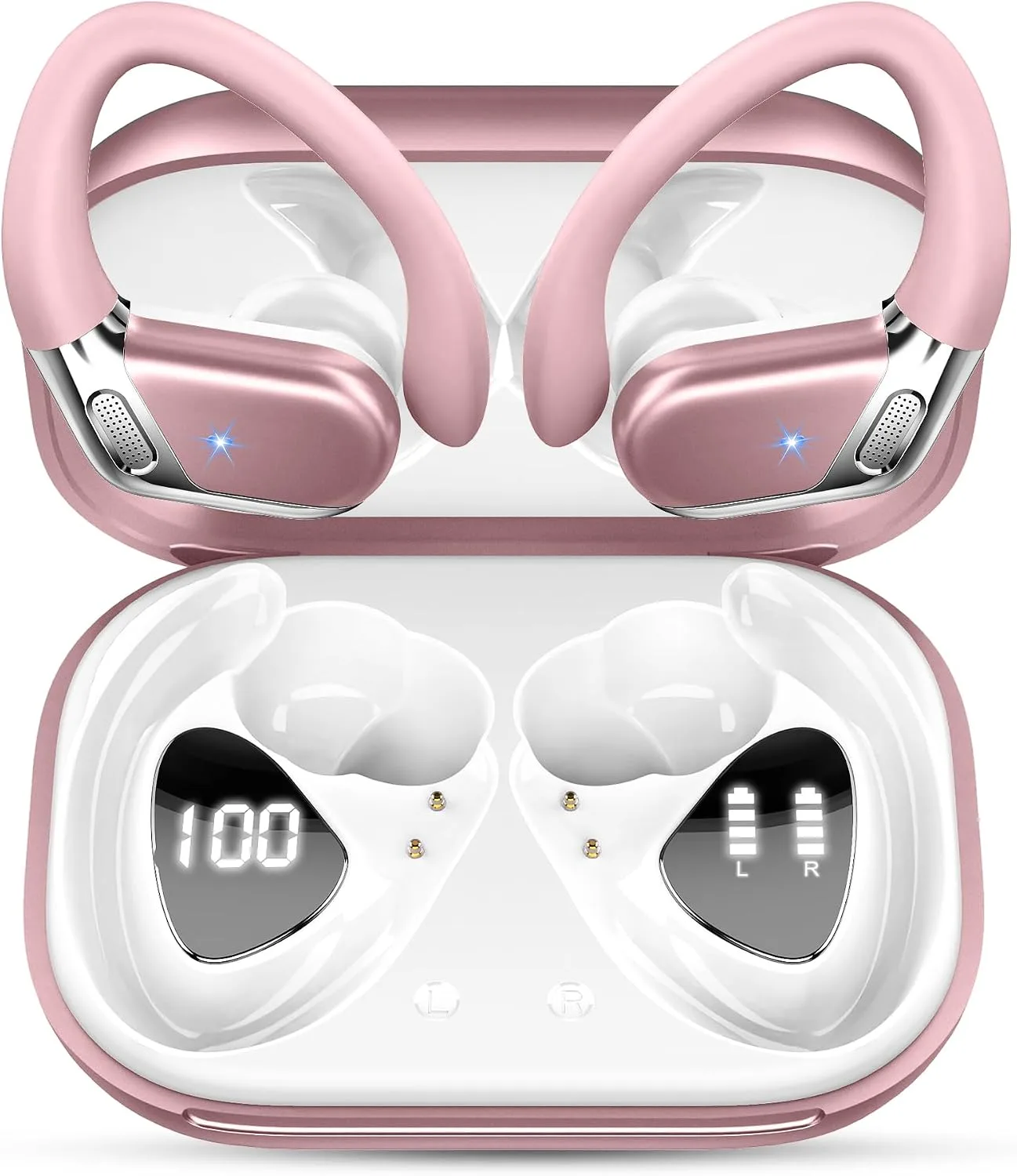 Wireless Earbud, Bluetooth 5.4 Headphones IP7 Waterproof for Sport, 50H Running Wireless Earphones with ENC Noise Cancelling Mic, Deep Bass Over Ear bud with Earhooks for Android, iOS, Workout, Gym