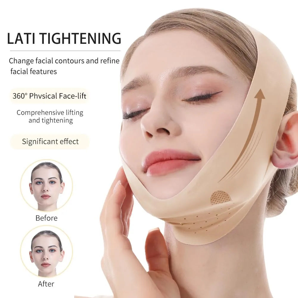 V-Line Lifting Mask, Chin Strap for Sleeping, Jawline Wrap, Medium, Beige