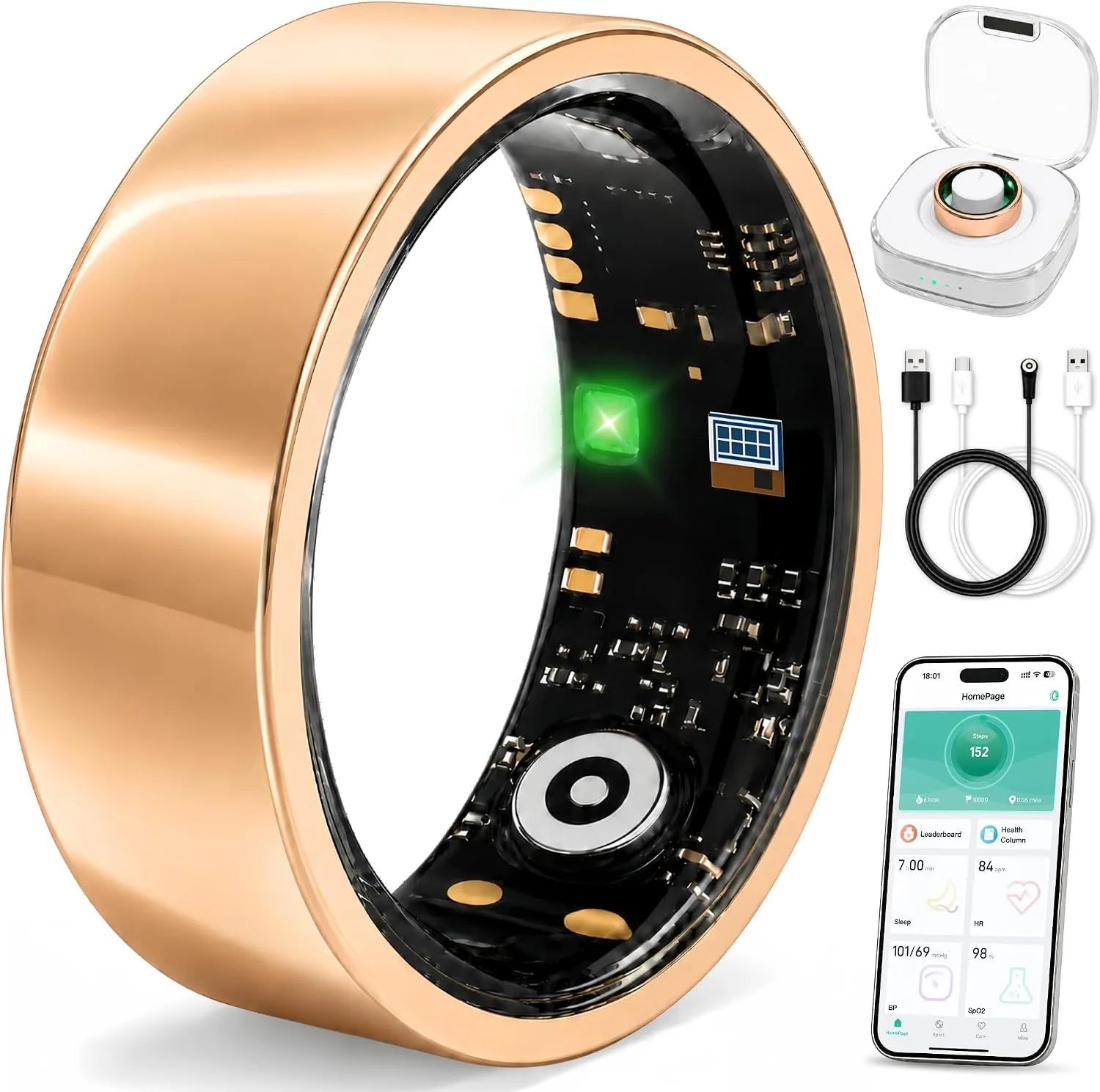 Smart Ring for Women & Men, Sleep & Fitness Tracker (Rose Gold, 6)