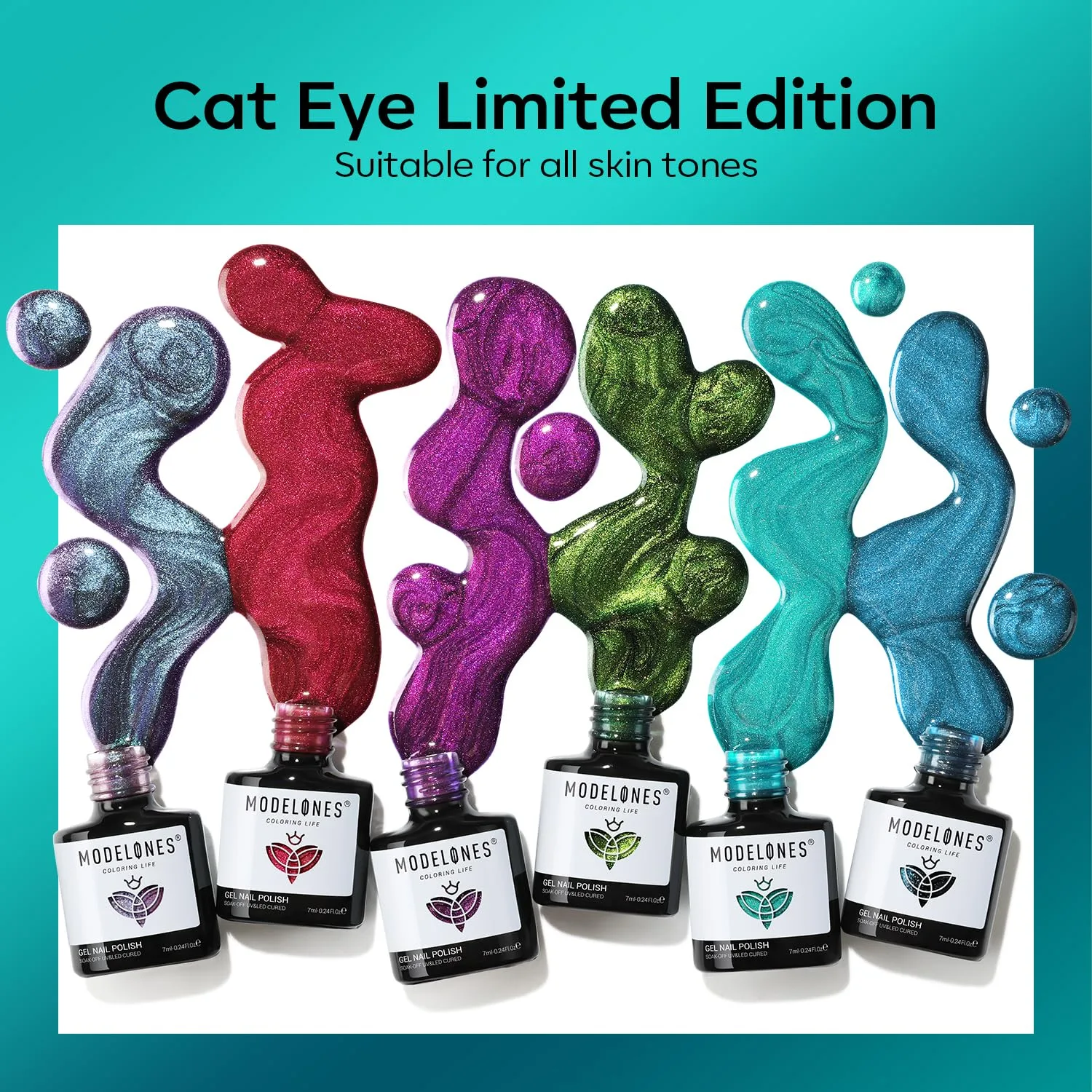 modelones Cat Eye Gel Nail Polish Set Glitter 6Colors Red Blue Green