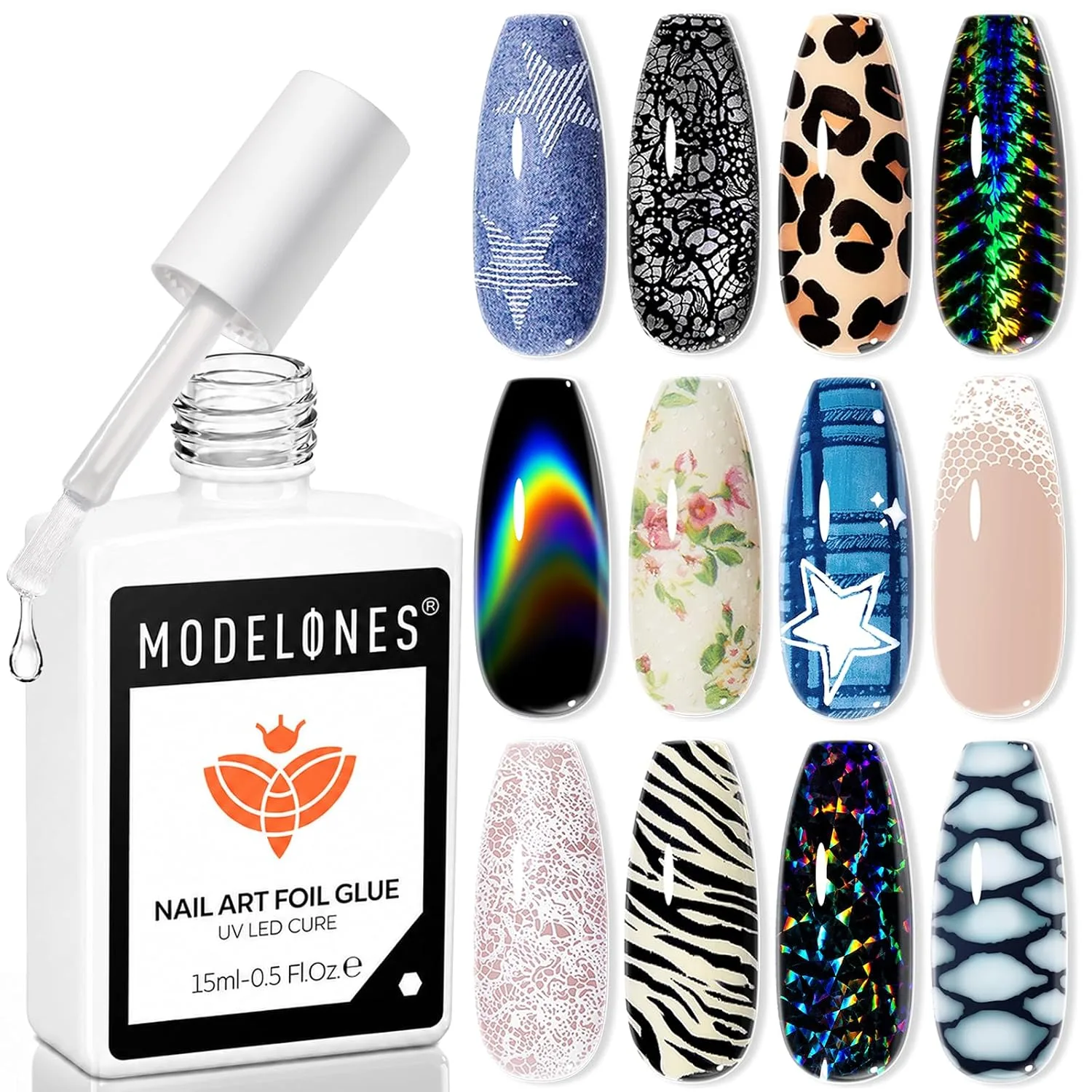 modelones Gray French Tip Nail Foil Transfer Glue Gel Polish
