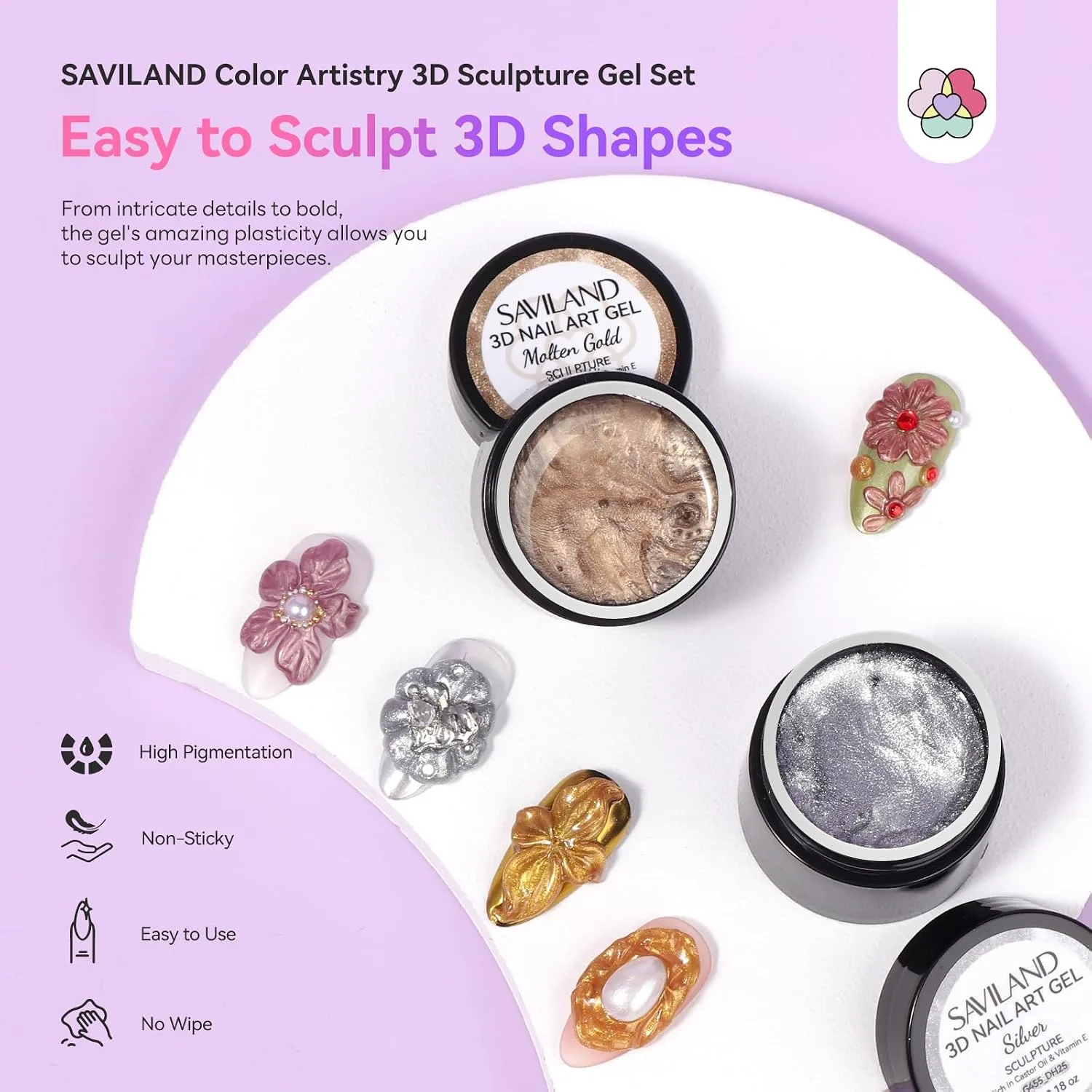 SAVILAND 3D Sculpture Gel Set, No-Wipe Non-Sticky Builder Nail Gel