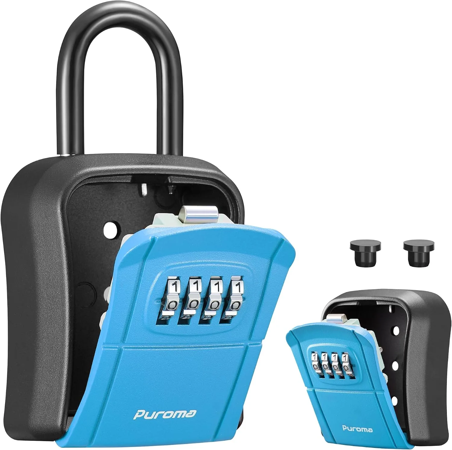 Puroma Key Lock Box Outdoor 4 Digit Code Combination Lockbox House, 1 Blue