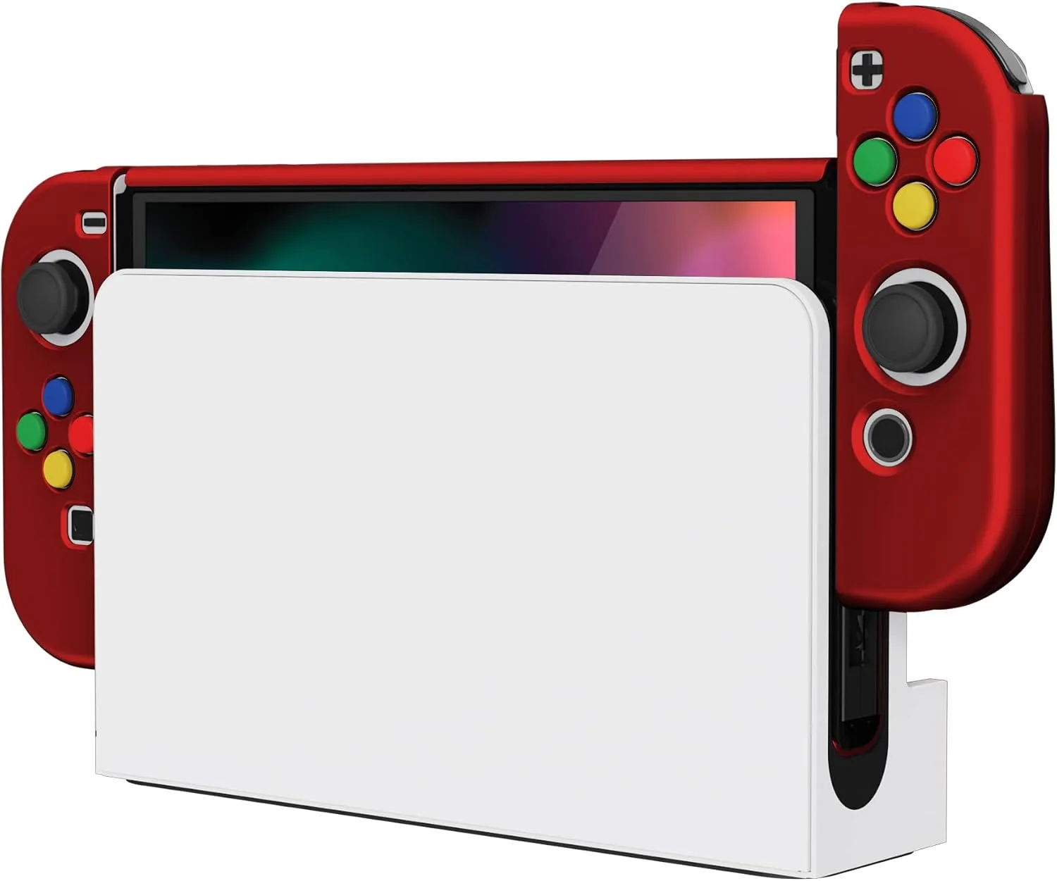PlayVital AlterGrips Protective Slim Case for Nintendo Switch OLED, Ergonomic Grip Cover for Joycon, Dockable Hard Shell for Switch OLED w/Thumb Grip Caps & Button Caps