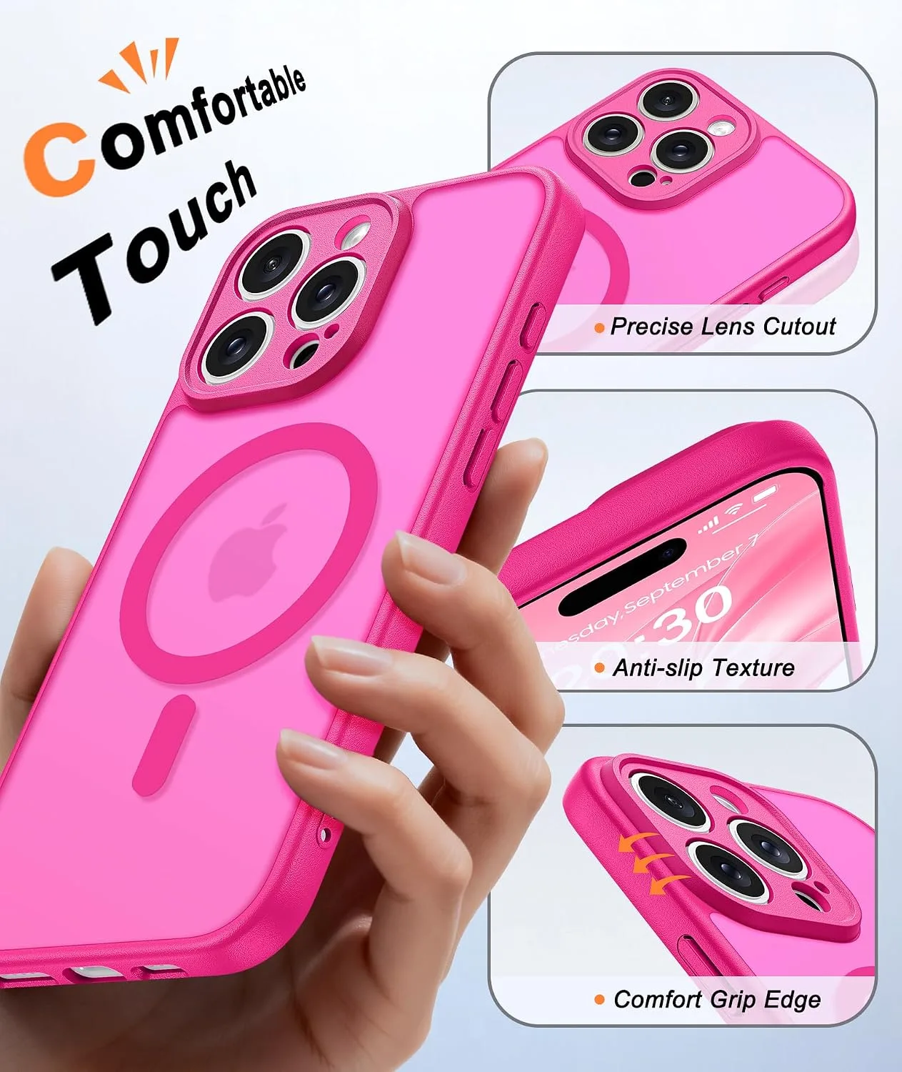 FNTCASE for iPhone 16 Pro Max Case Fit for MagSafe Hot Pink